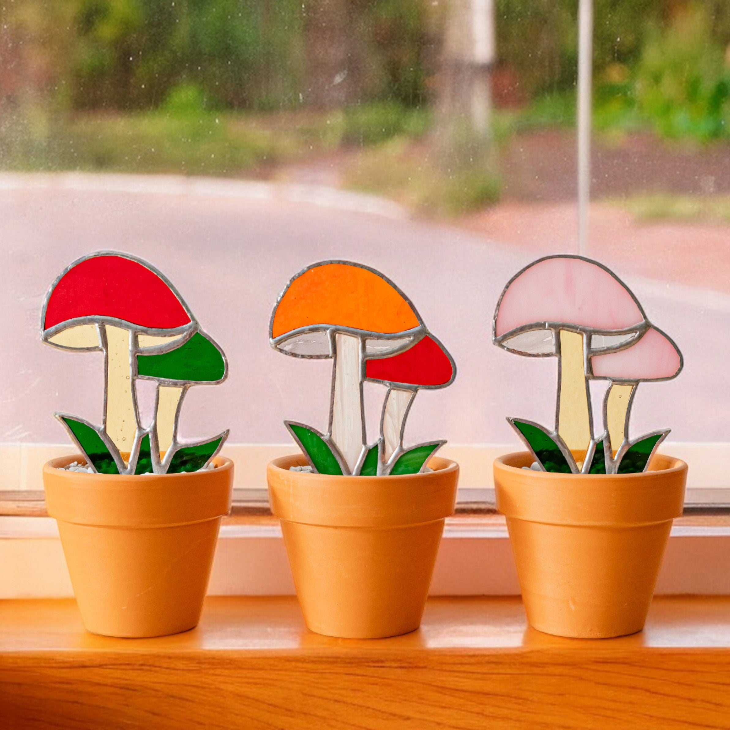 Stained Glass Mushroom Plant Stakes glass for Stained Glass Garden F49
