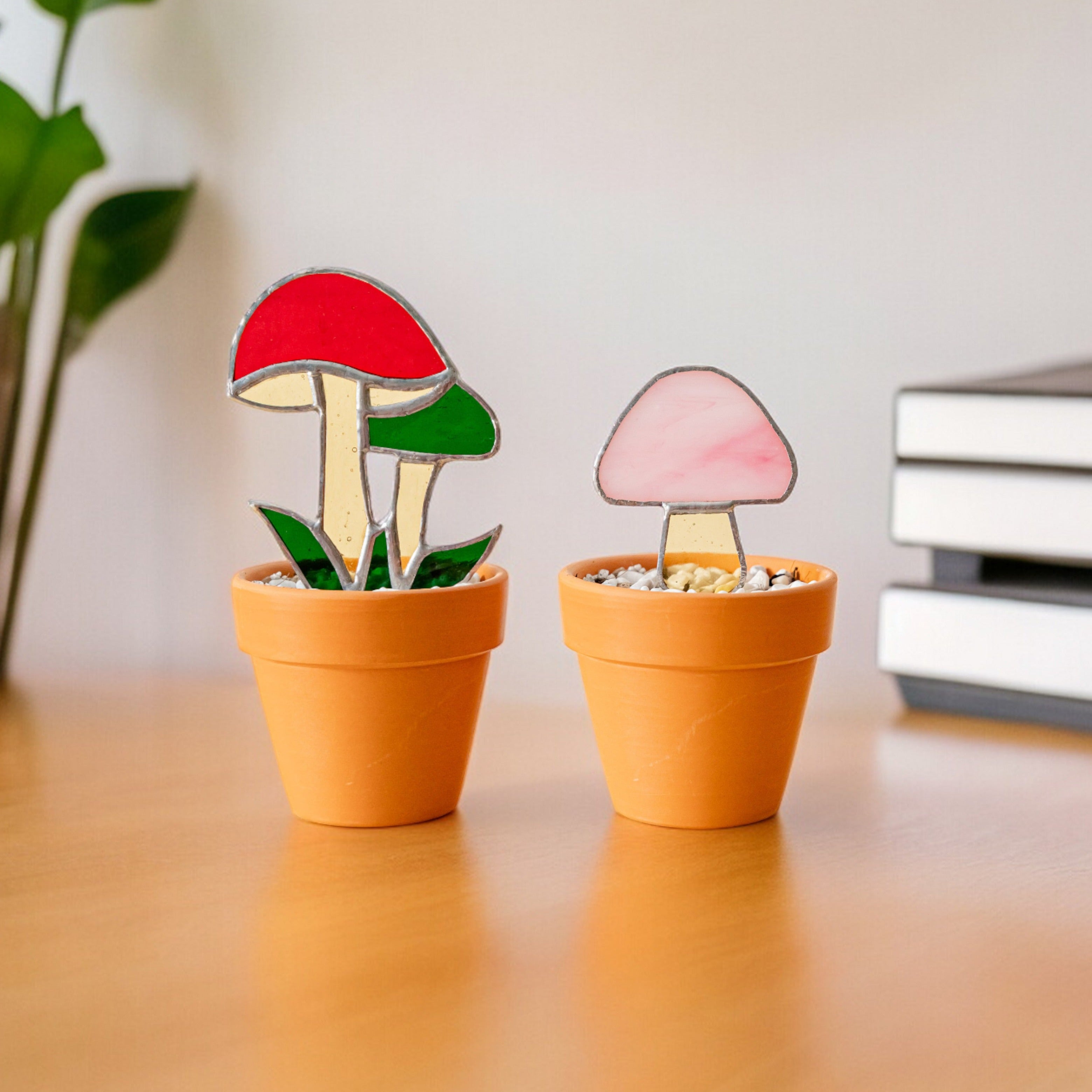 Plant Accessories Stained Glass Mushroom Plant Stakes Home Decor