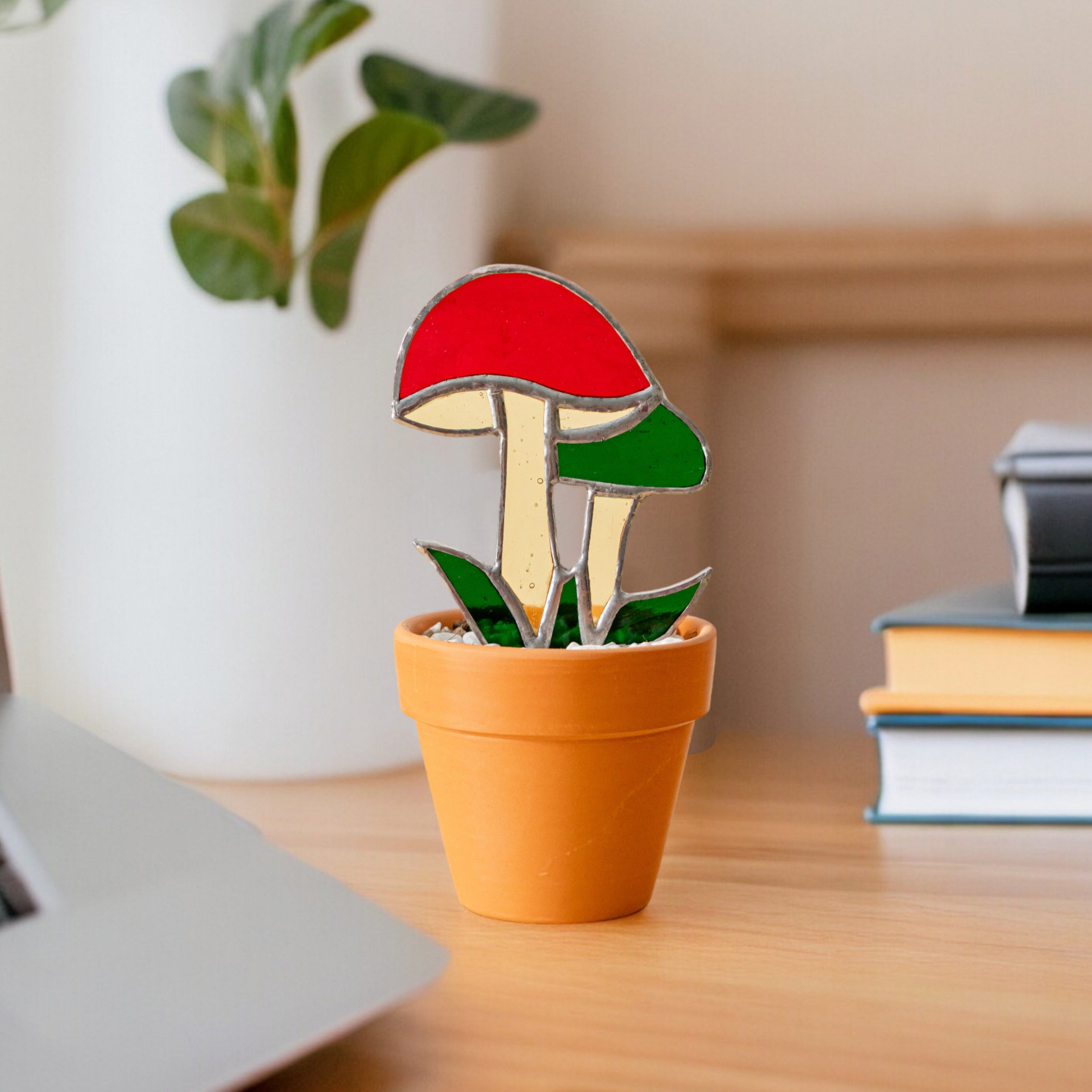 Plant Accessories Stained Glass Mushroom Plant Stakes Home Decor