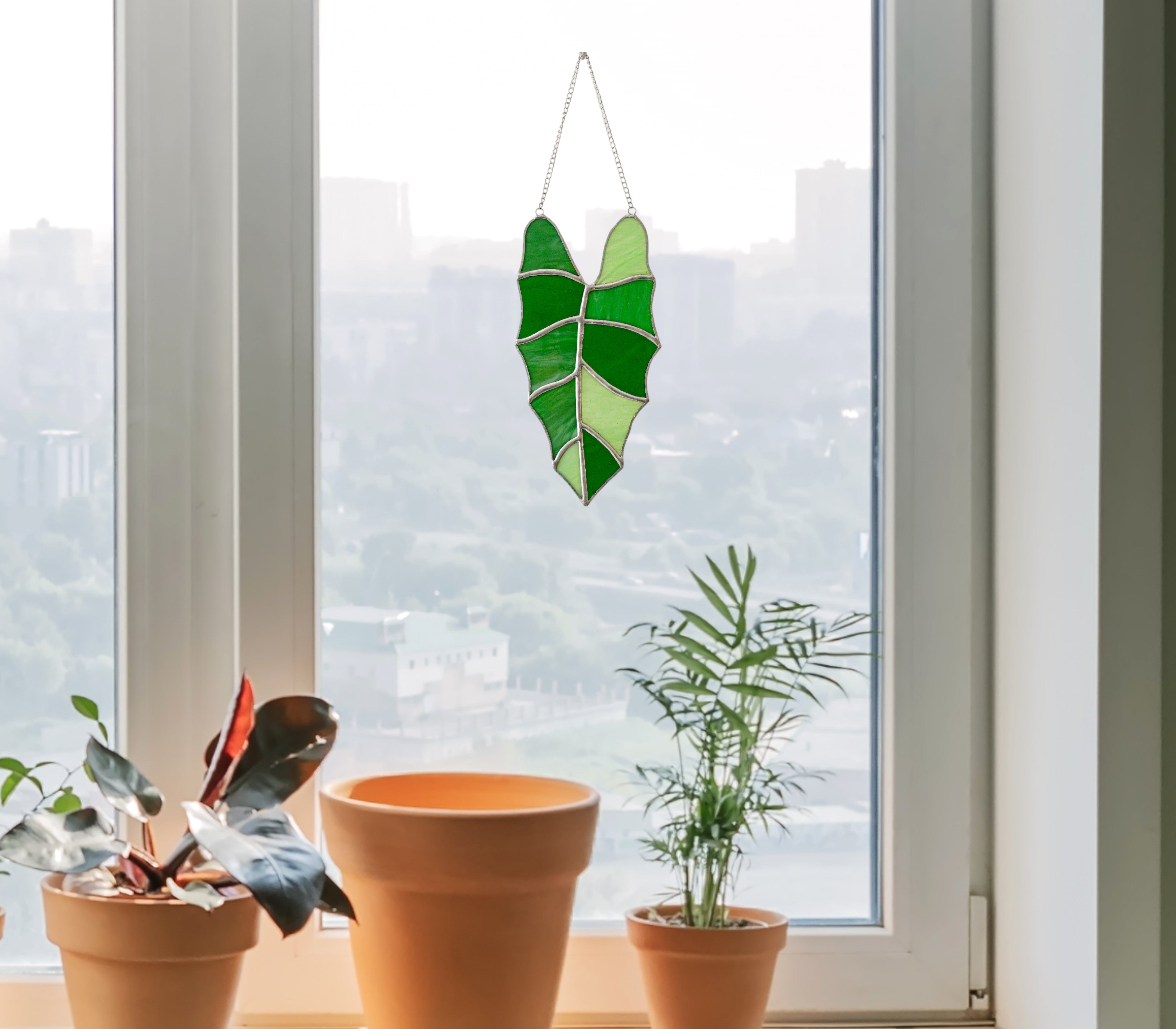 Stained Glass Leaves Monstera Suncatcher for Boho Home Decor