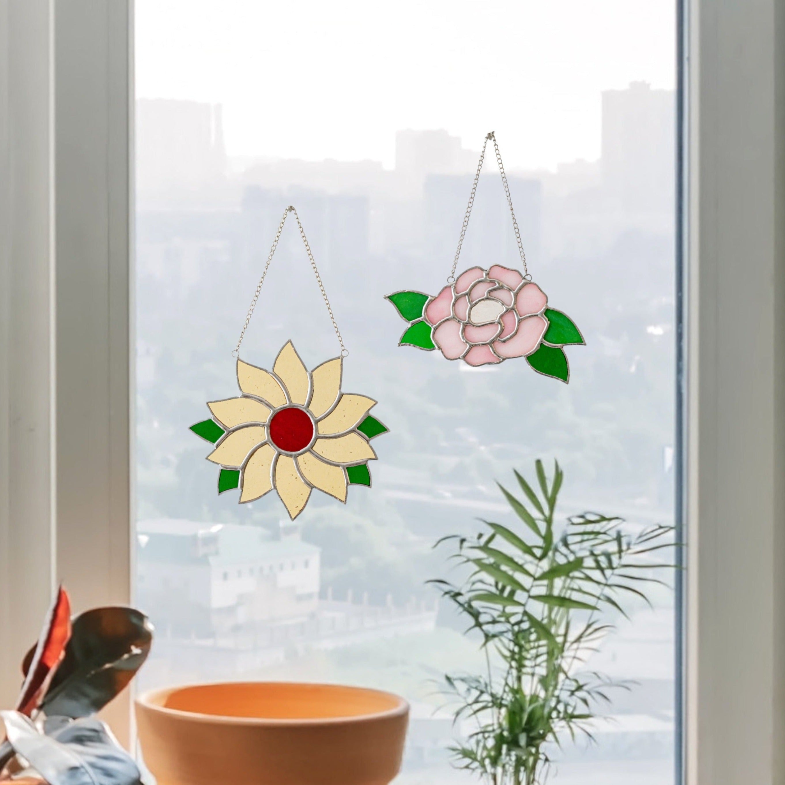 Peony Wall Art Stained Glass Window Decor Flower Suncatcher Gift