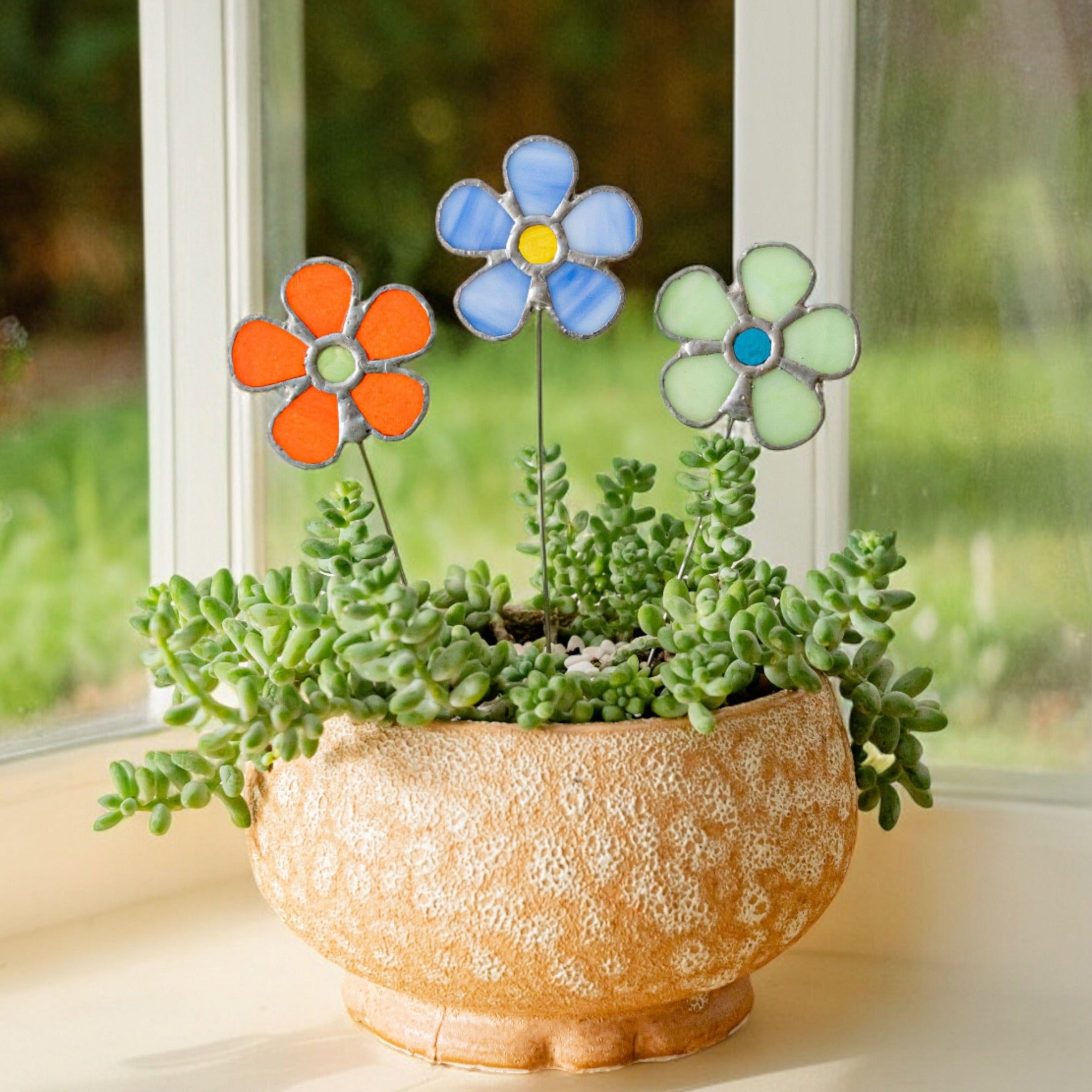 Artificial Plant Stained Glass Flower Table Decor