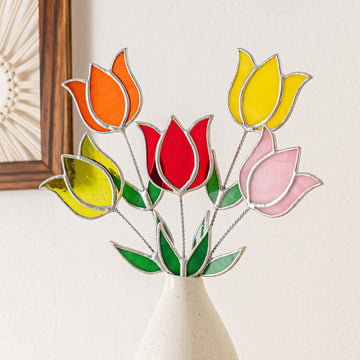 Stained Glass Flower Plant Stakes for Boho Plant Decor Q08