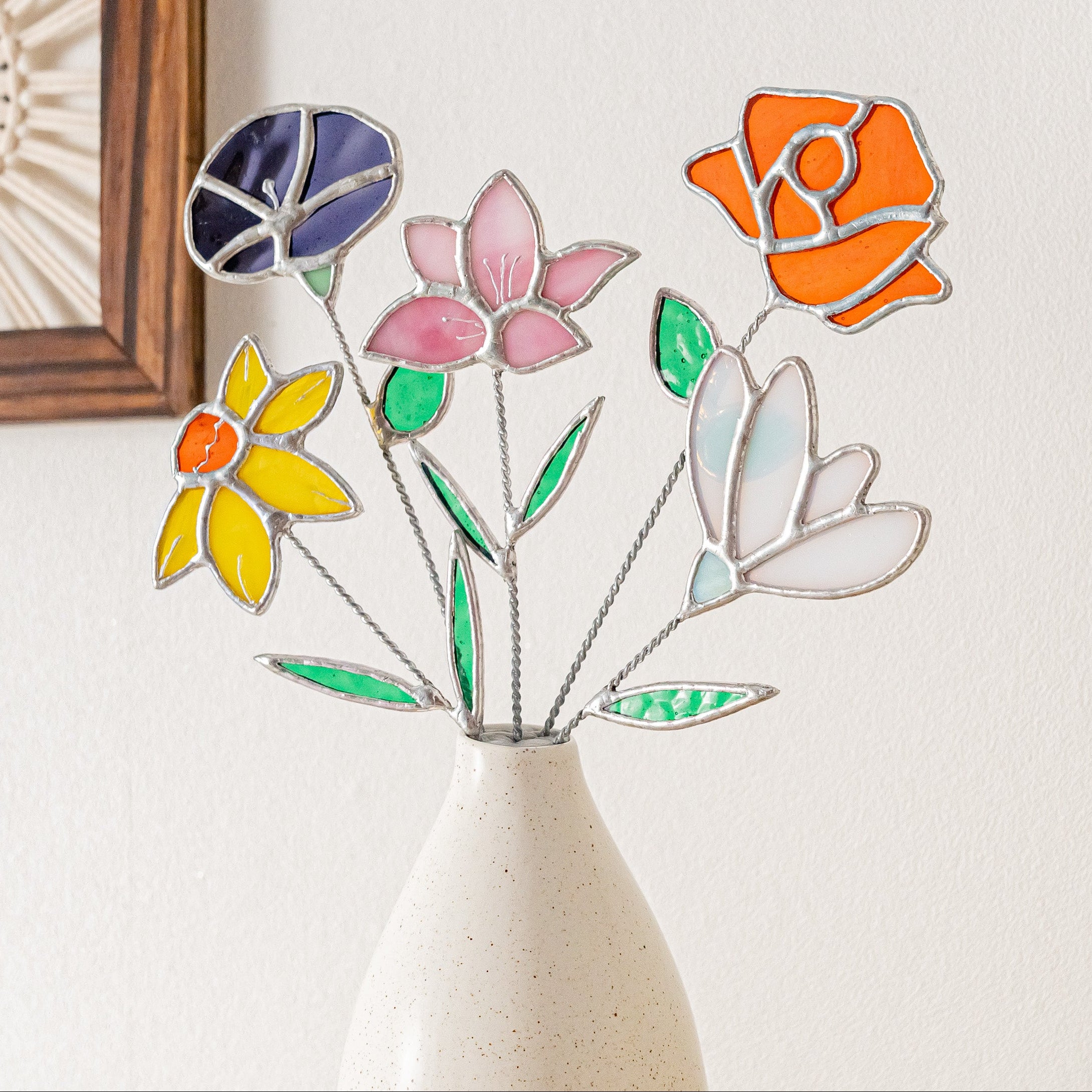 Stained Glass Birth Month Flower Decorative Accent for Home Flower Decoration Q11