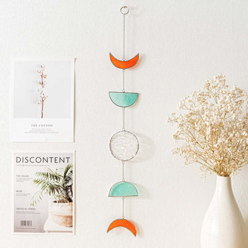 Stained Glass Moon Phase Hanging decor and Handmade glass F12