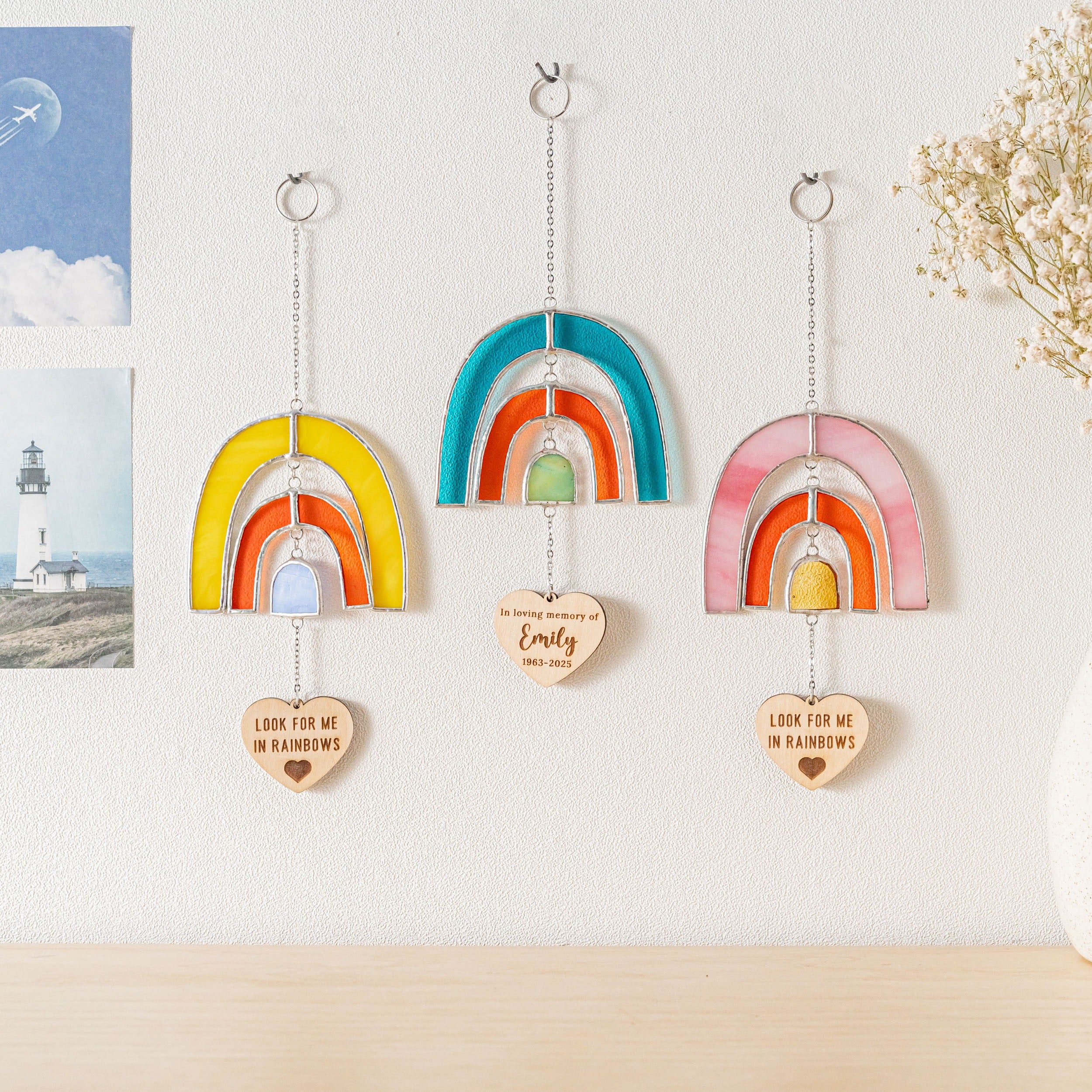 Stained Glass Pet Memorial Rainbow Suncatcher for Window Decor Q12