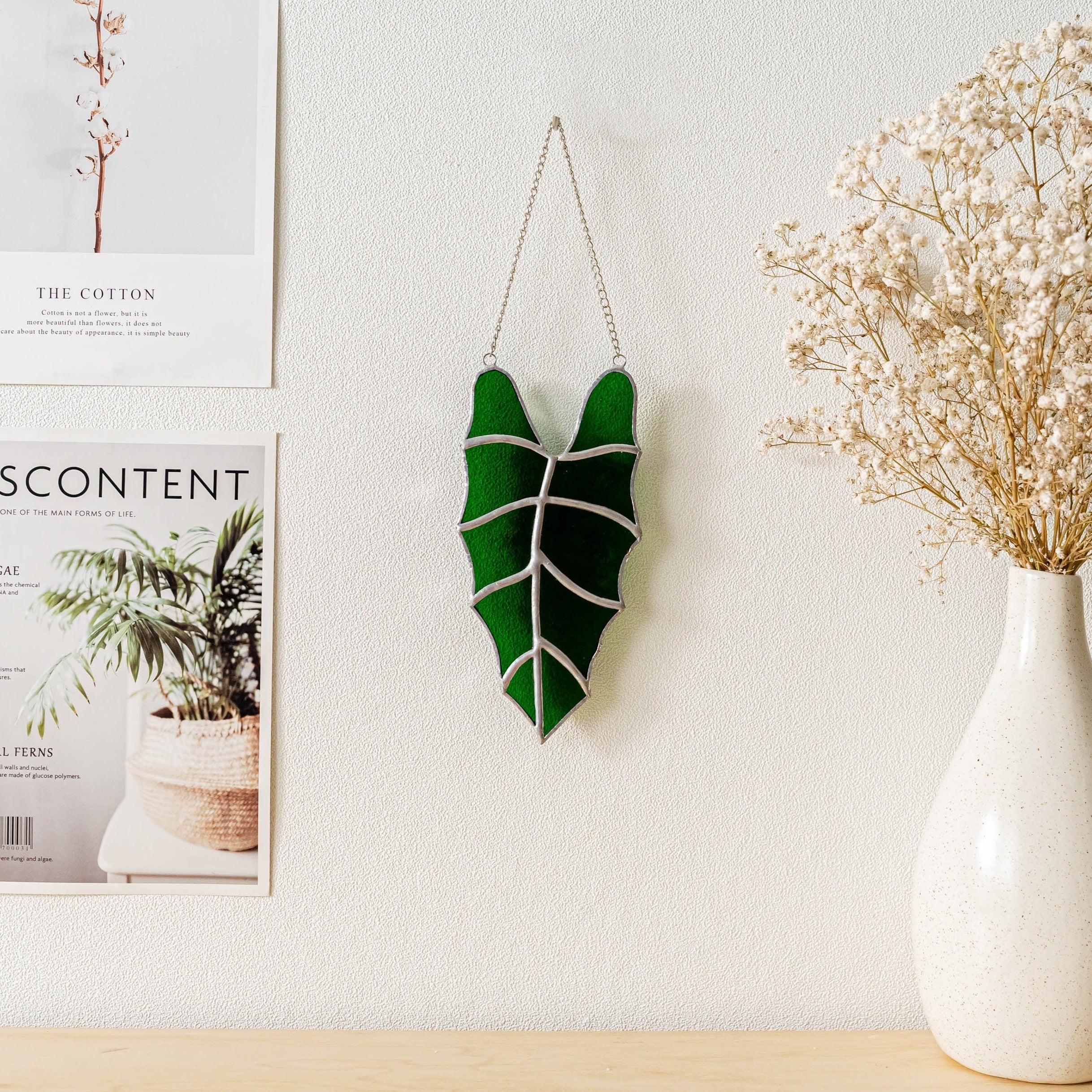 Stained Glass Leaves Monstera Suncatcher for Boho Home Decor