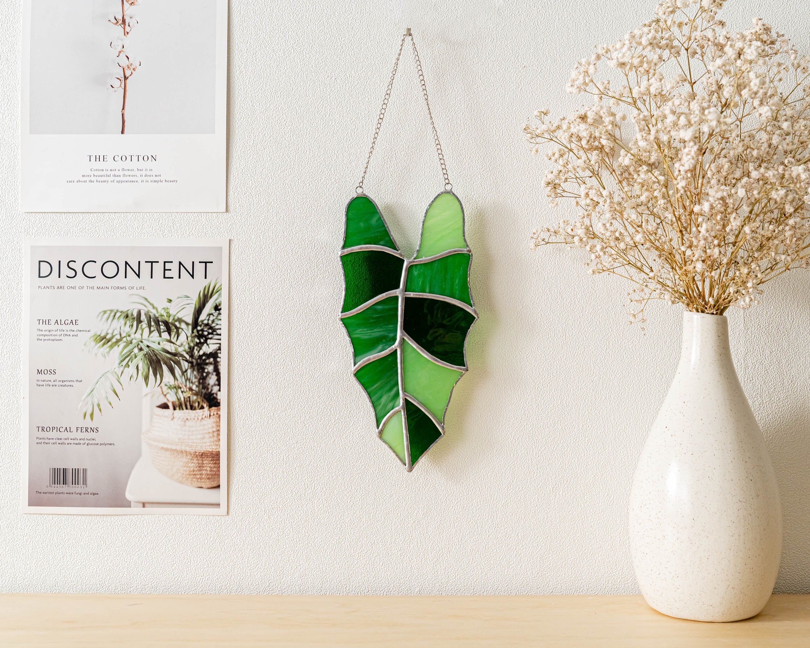 Stained Glass Leaves Monstera Suncatcher for Boho Home Decor