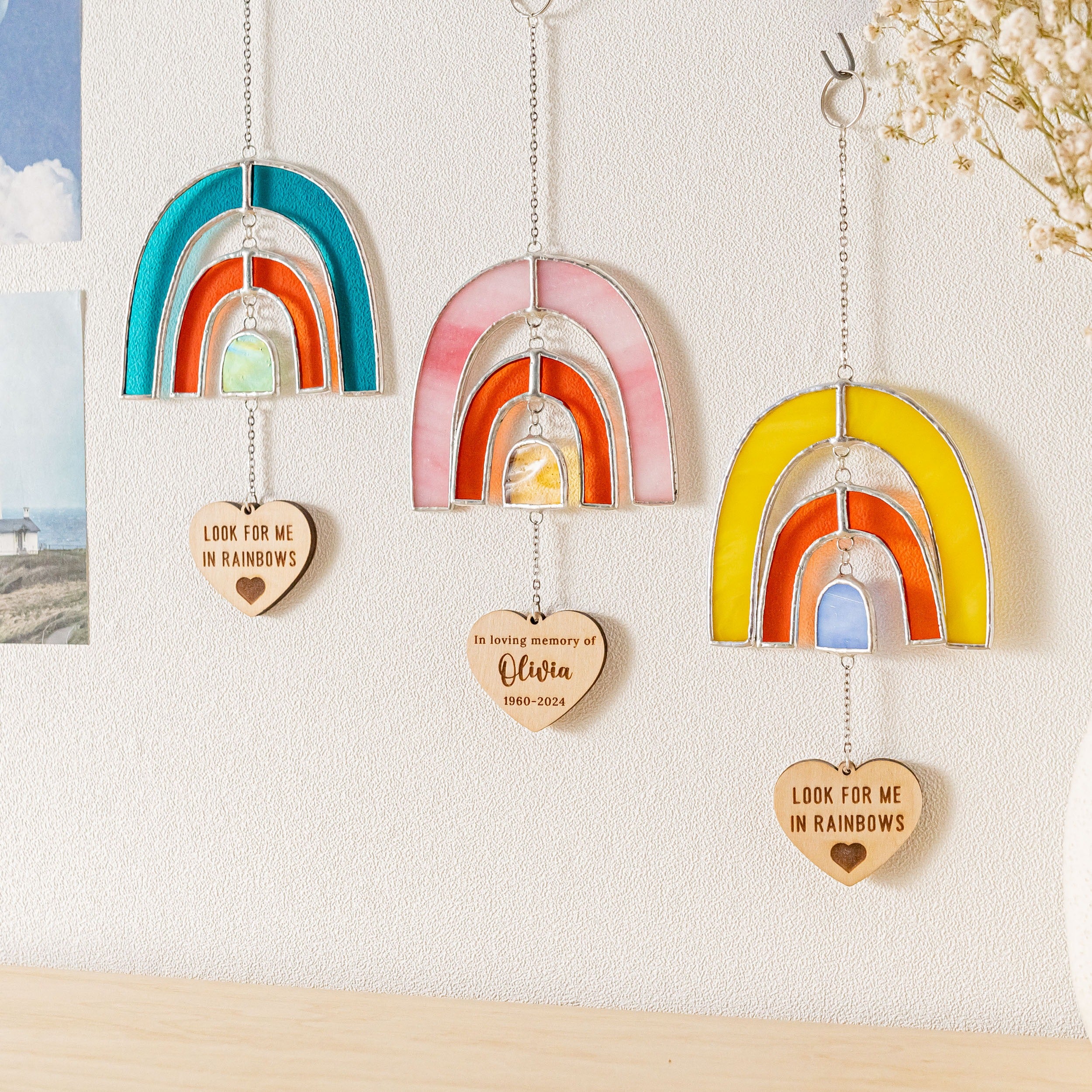 Stained Glass Pet Memorial Rainbow Suncatcher for Window Decor Q12