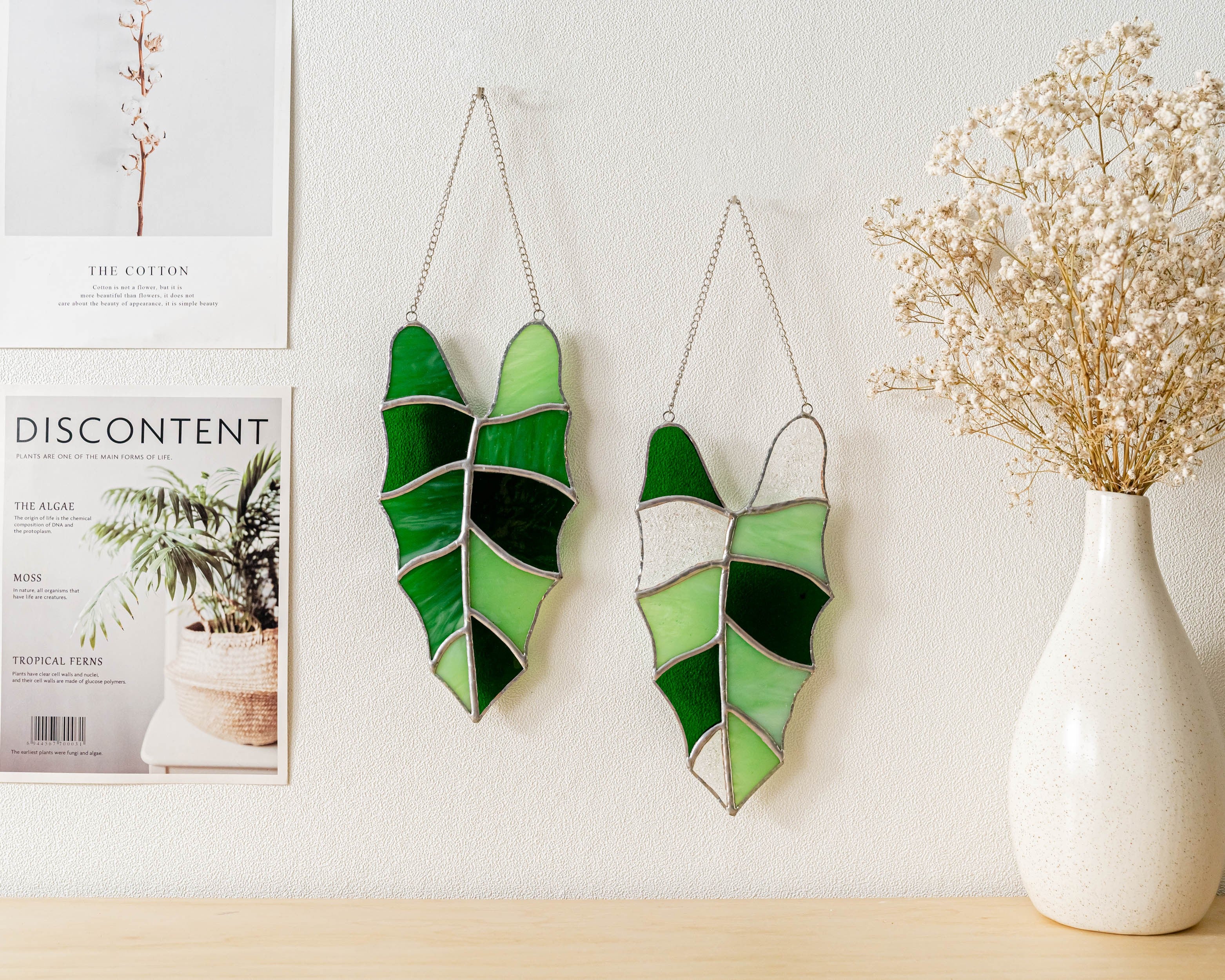 Stained Glass Leaves Monstera Suncatcher for Boho Home Decor