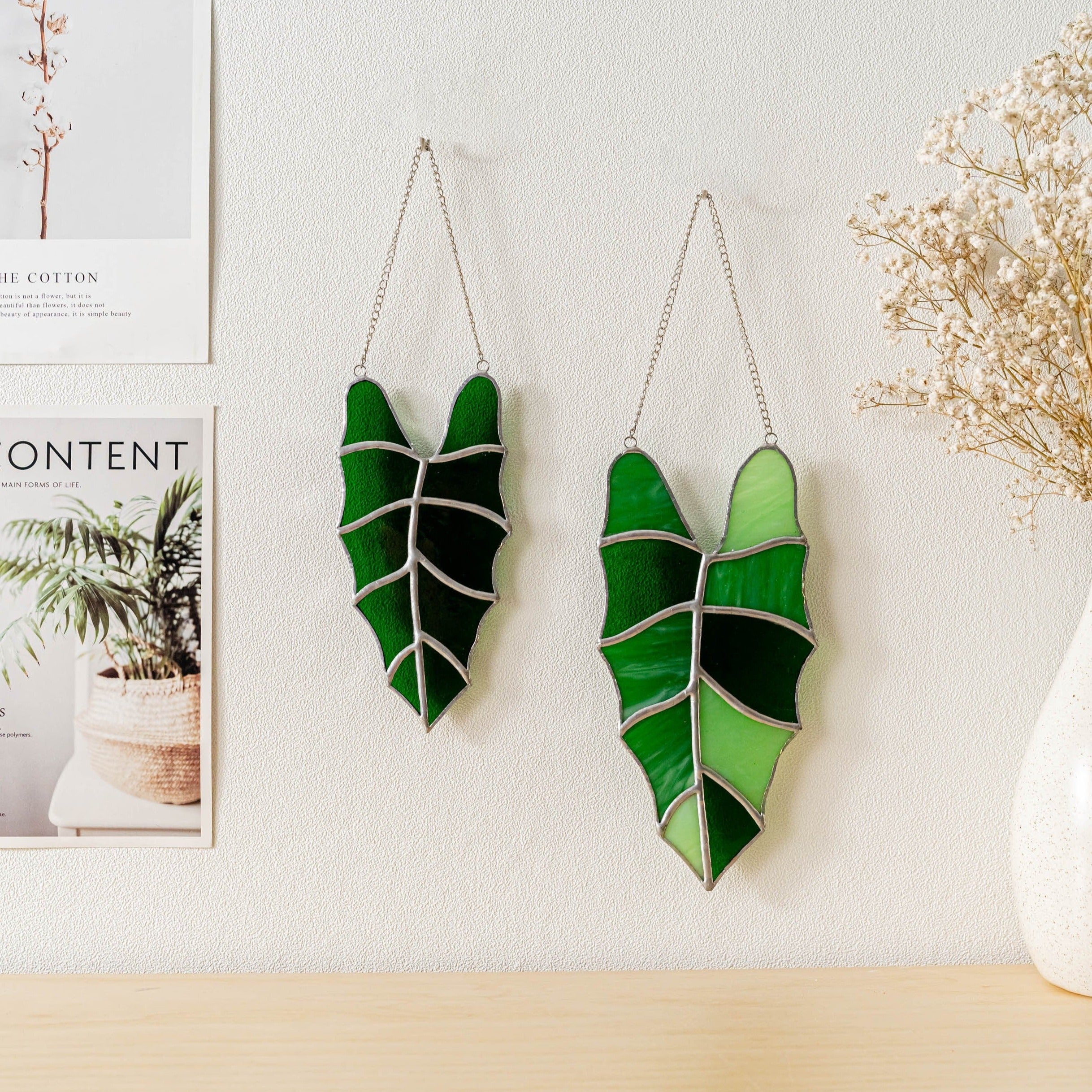 Stained Glass Leaves Monstera Suncatcher for Boho Home Decor