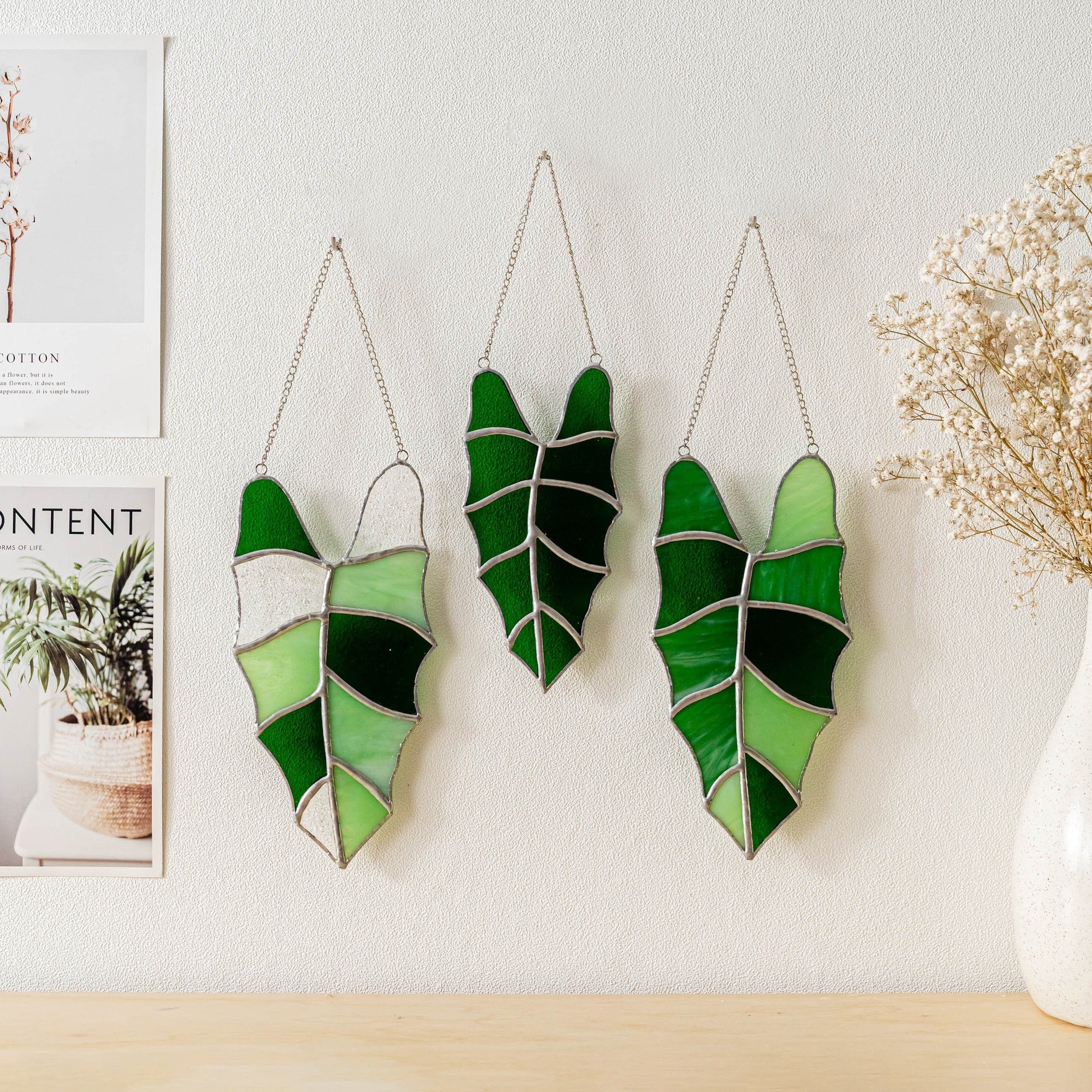 Stained Glass Leaves Monstera Suncatcher for Boho Home Decor