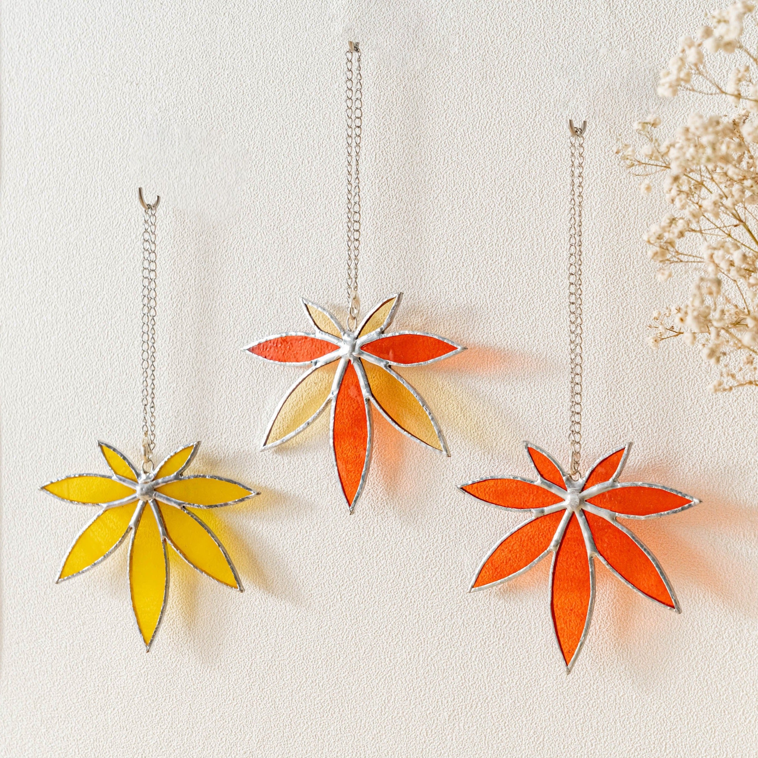 Stained Glass Leaves Suncatcher for Boho and Modern Home Decor