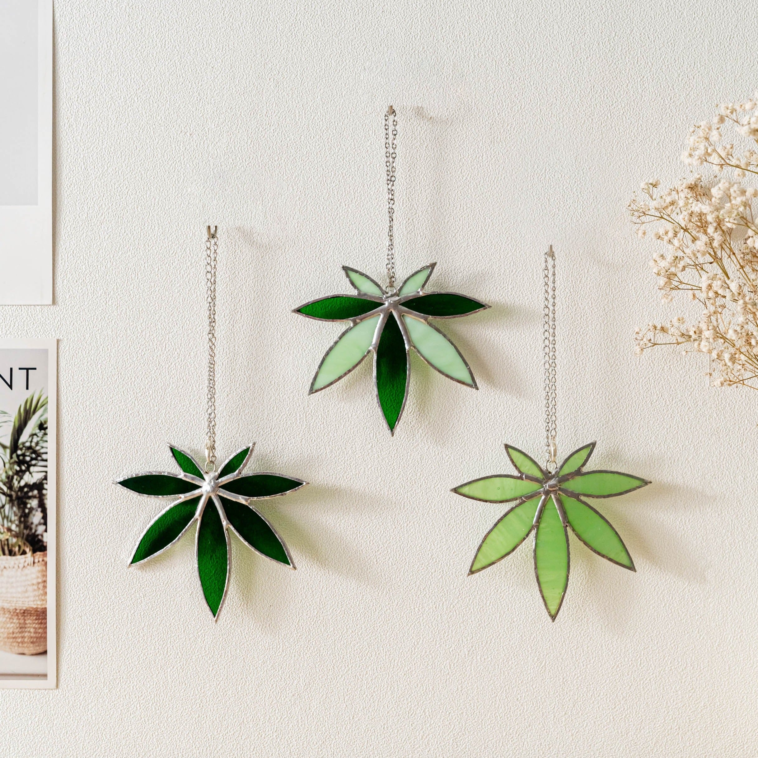 Stained Glass Leaves Suncatcher for Boho and Modern Home Decor