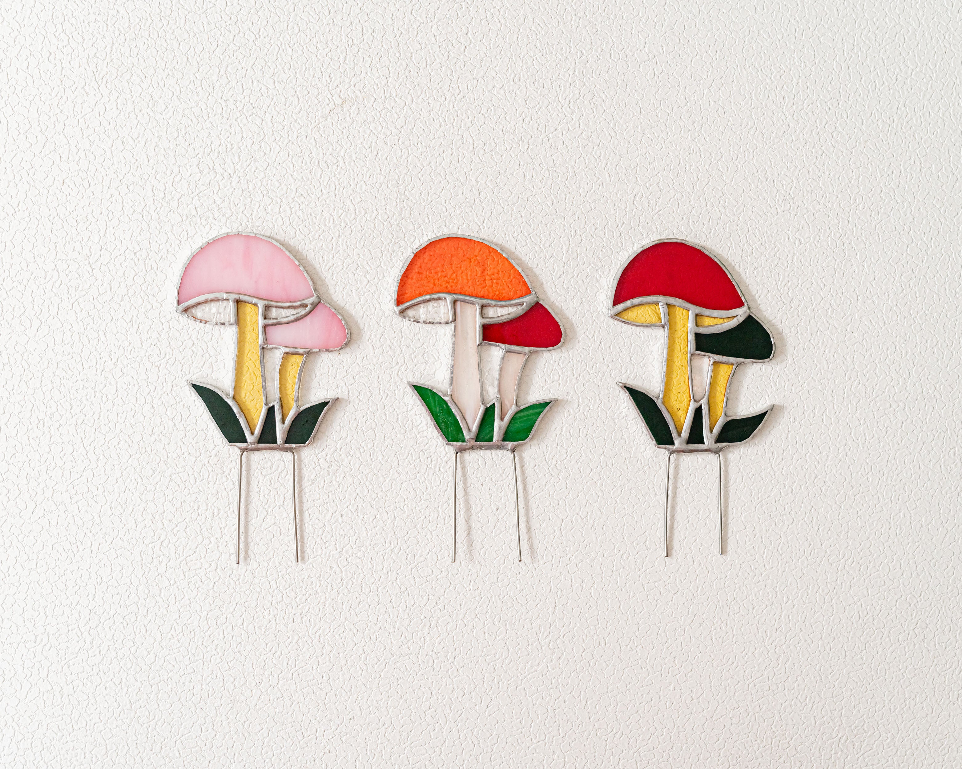 Plant Accessories Stained Glass Mushroom Plant Stakes Home Decor