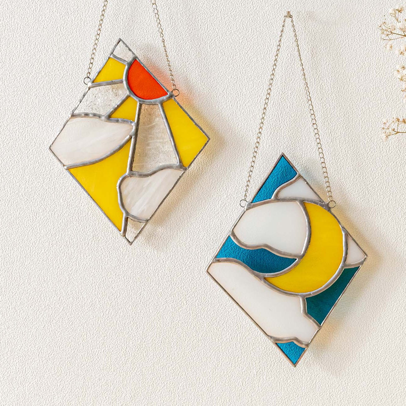Stained Glass Sun Moon Suncatcher decor and Window Stained Glass F36