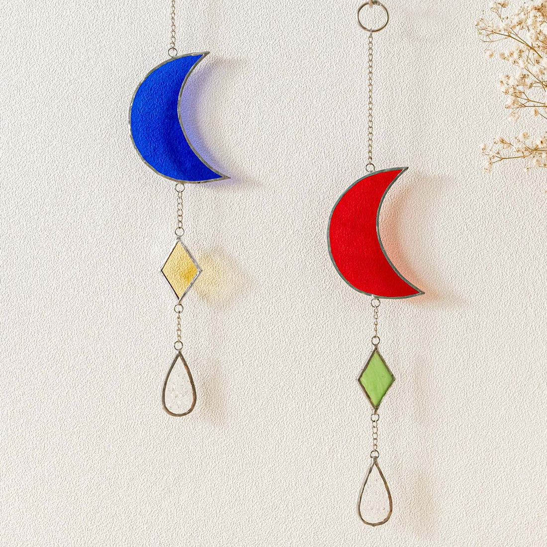 Moon Stained Glass Suncatcher, Minimalist glass accent F38
