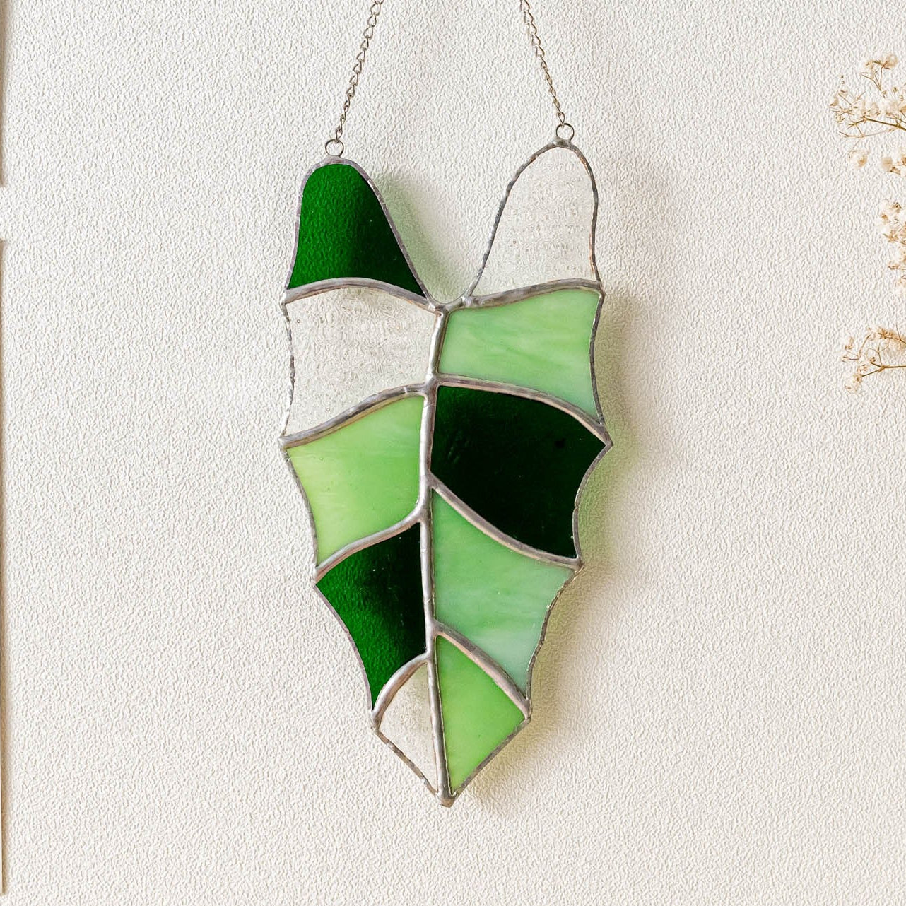 Leaf Stained Glass, Boho wall hanging and glass art F37