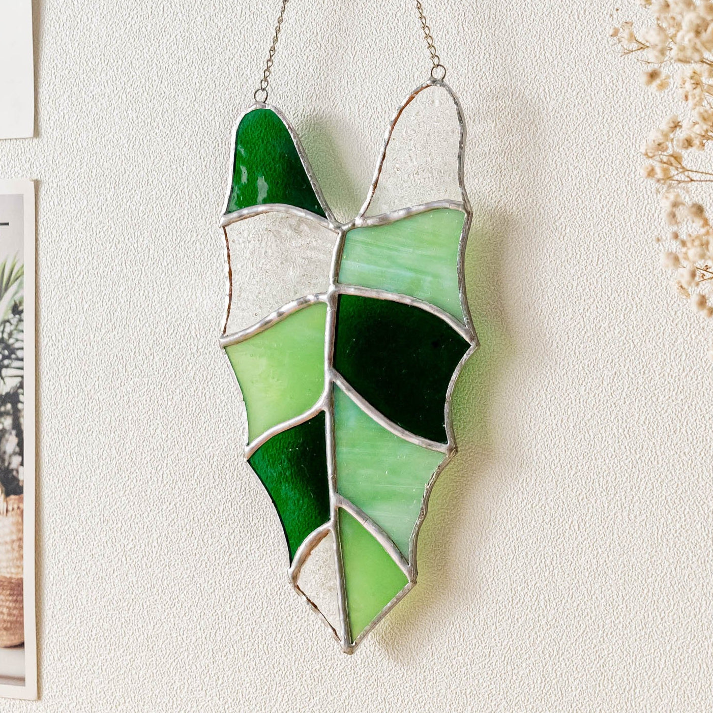 Leaf Stained Glass, Boho wall hanging and glass art F37