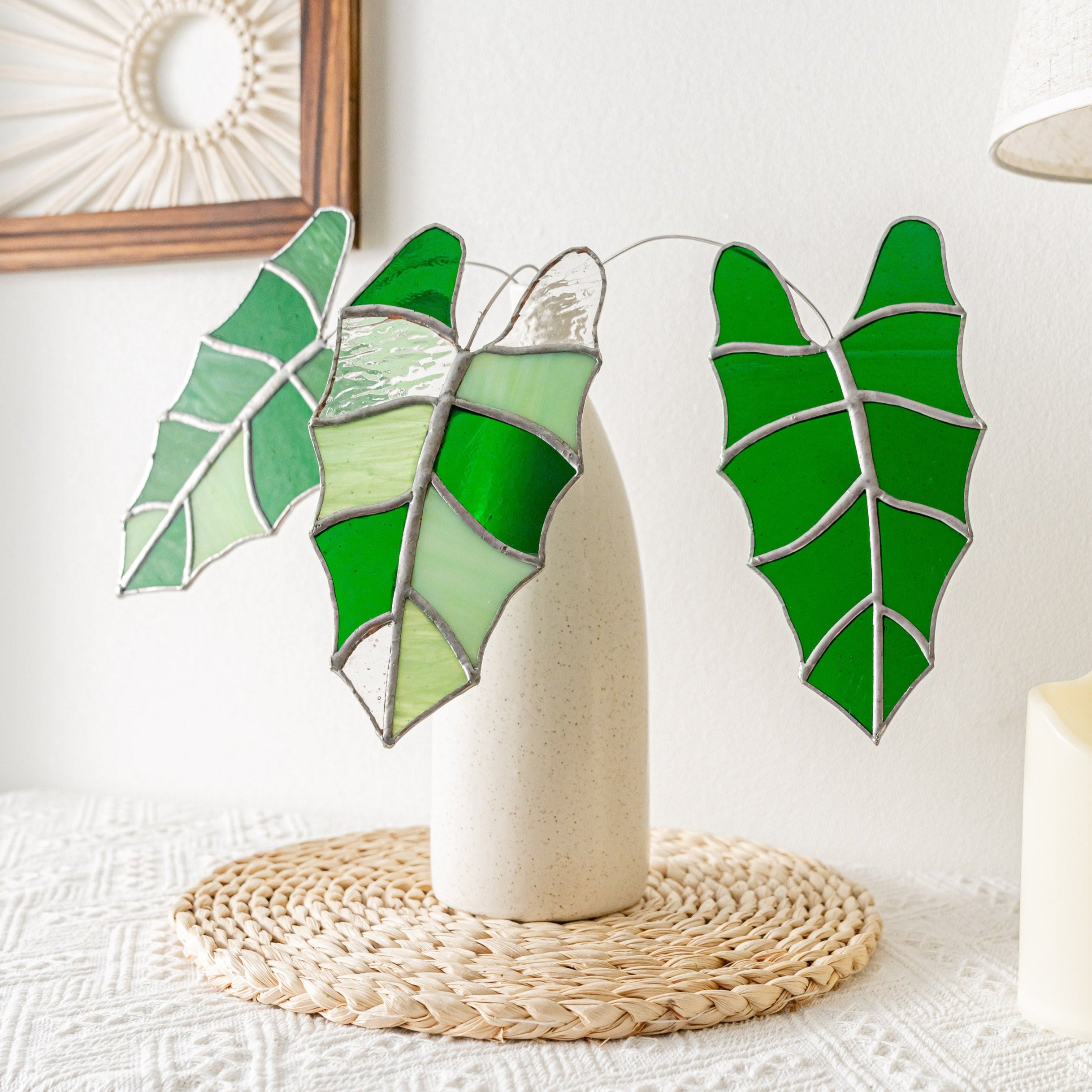 Title: Glass Leaves Art Stained Glass Suncatcher for Home and Garden