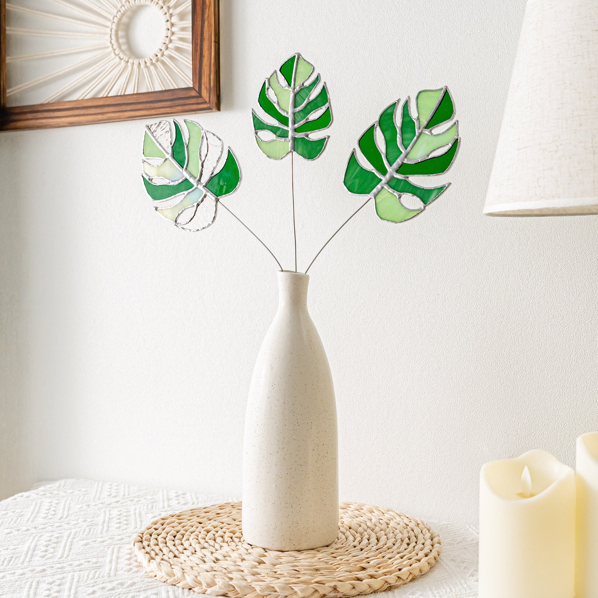 Monstera Leaf Stained Glass Handcrafted Nature Ornament