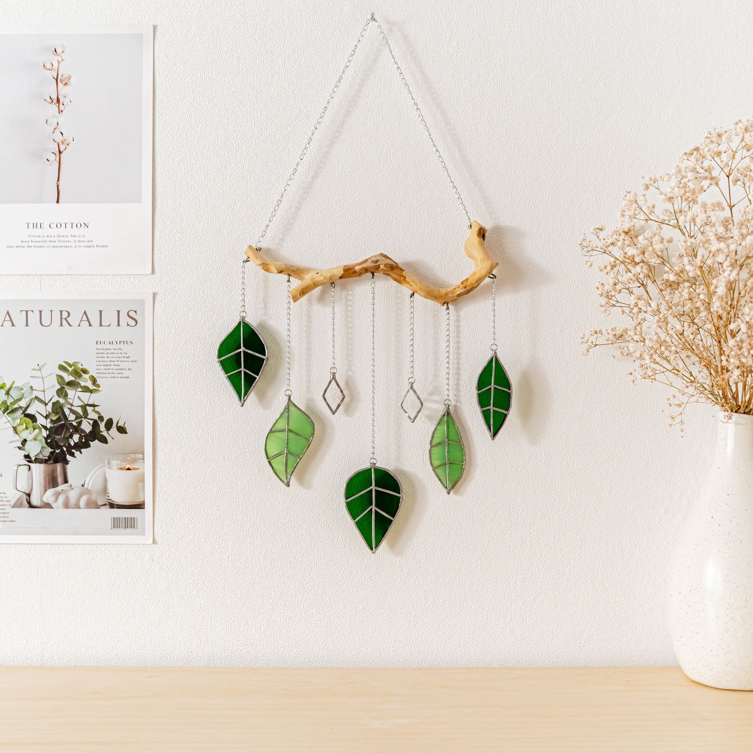 Leaves Glass Art or Modern Suncatcher for Nature Inspired Home Decor