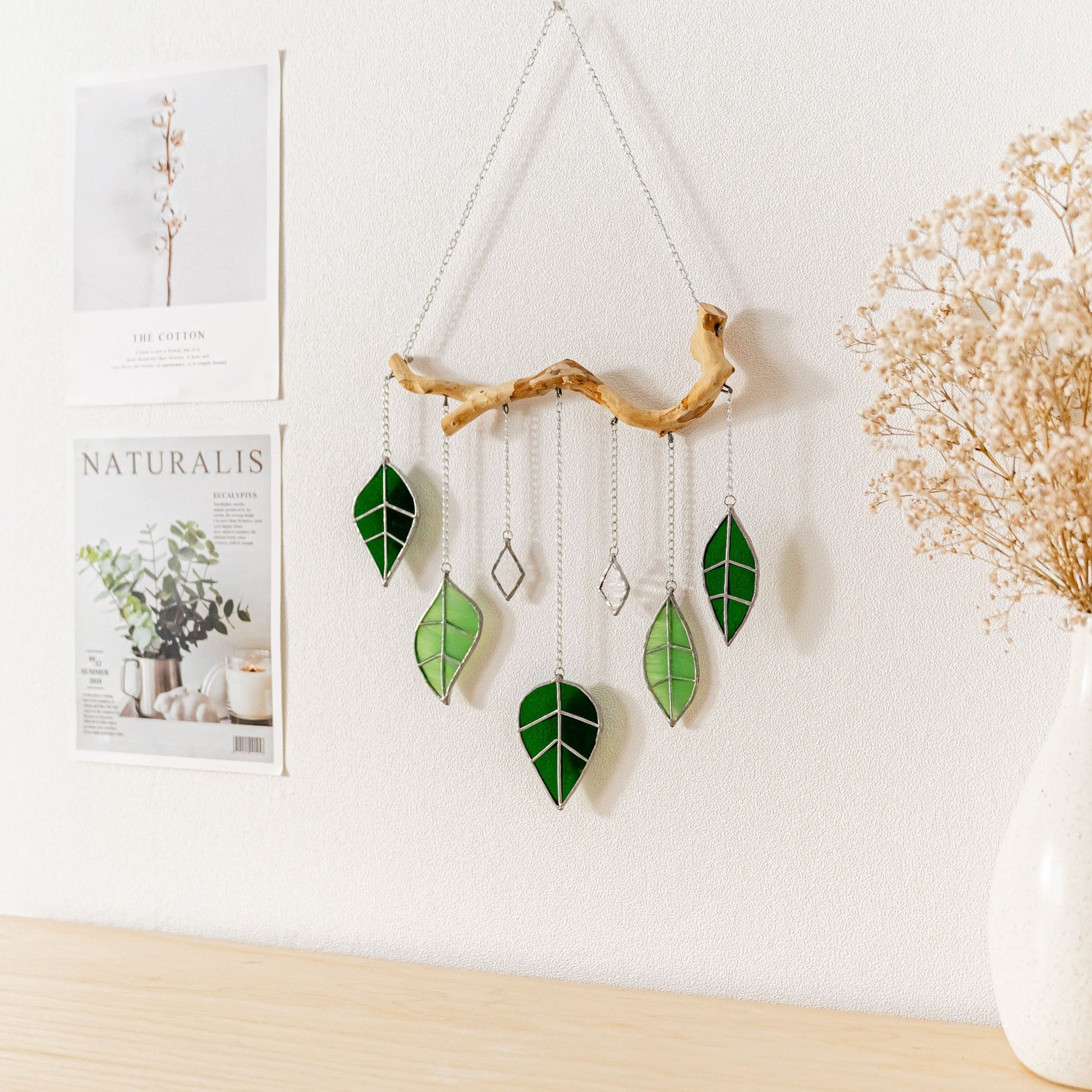 Leaves Glass Art or Modern Suncatcher for Nature Inspired Home Decor