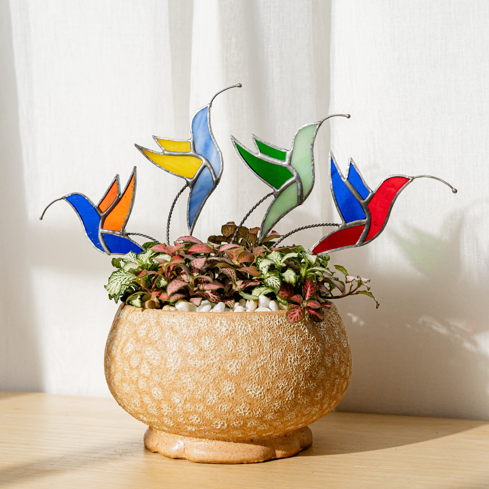 Stained Glass Hummingbird Plant Stake For Vibrant Home Decor