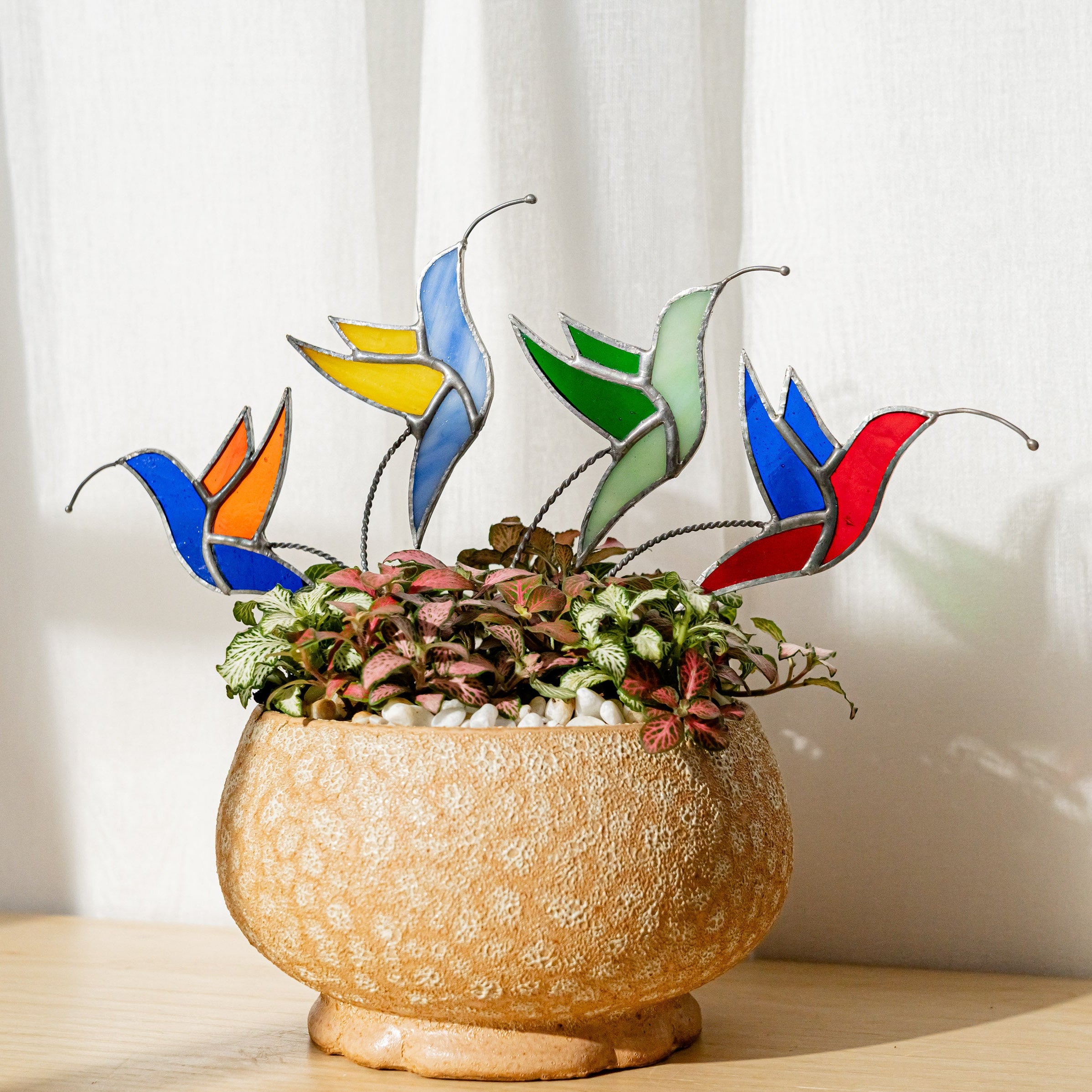 Stained Glass Hummingbird Plant Stakes Glass for Plant Stakes F41