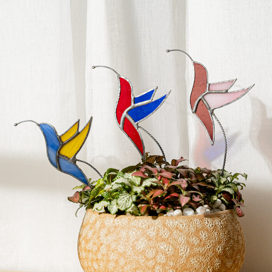 Stained Glass Hummingbird Plant Stakes Glass for Plant Stakes F41