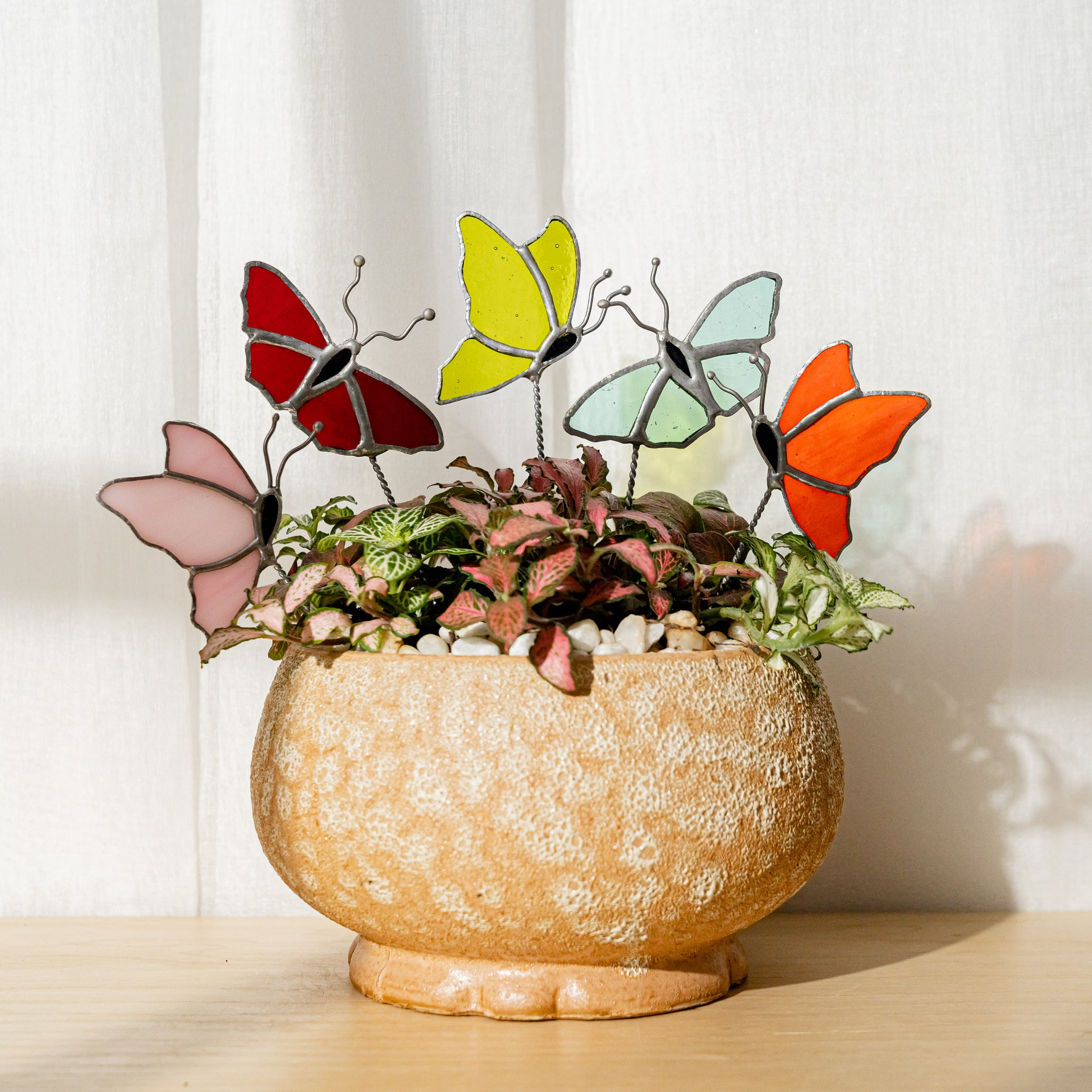 Stained Glass Butterfly Plant Stake For Window Or Table Decor