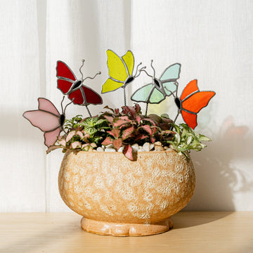 Stained Glass Butterfly Plant Stake For Window Or Table Decor