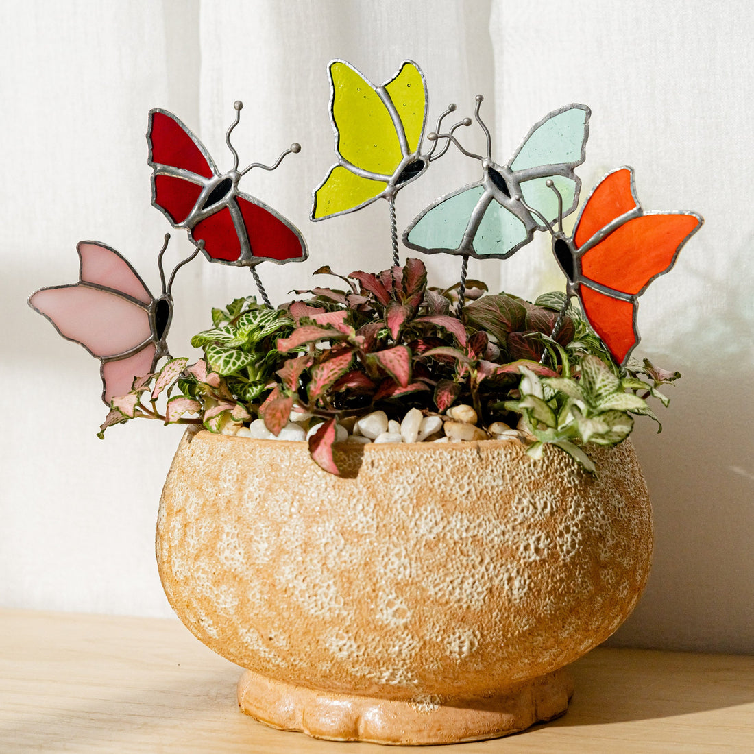 Stained Glass Butterfly Plant Stakes decor and Garden Decor F43