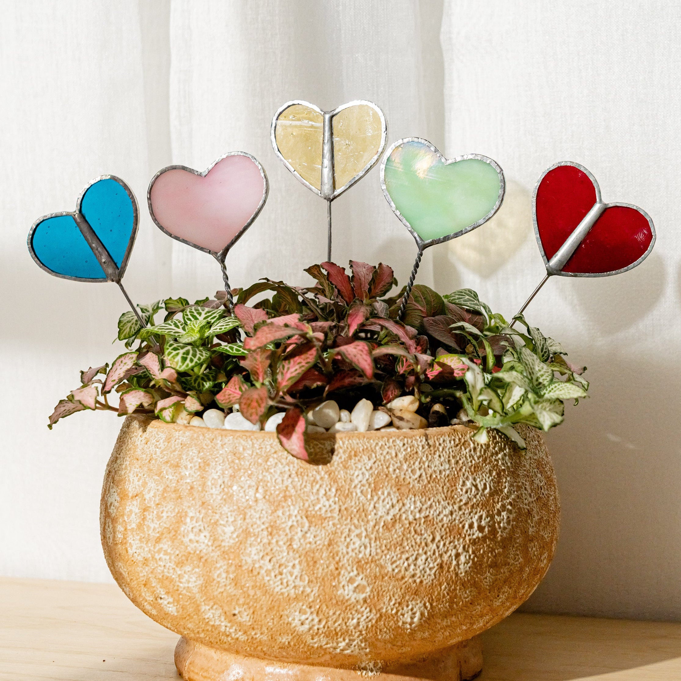 Stained Glass Heart Plant Stakes Decor and Garden Decor F44