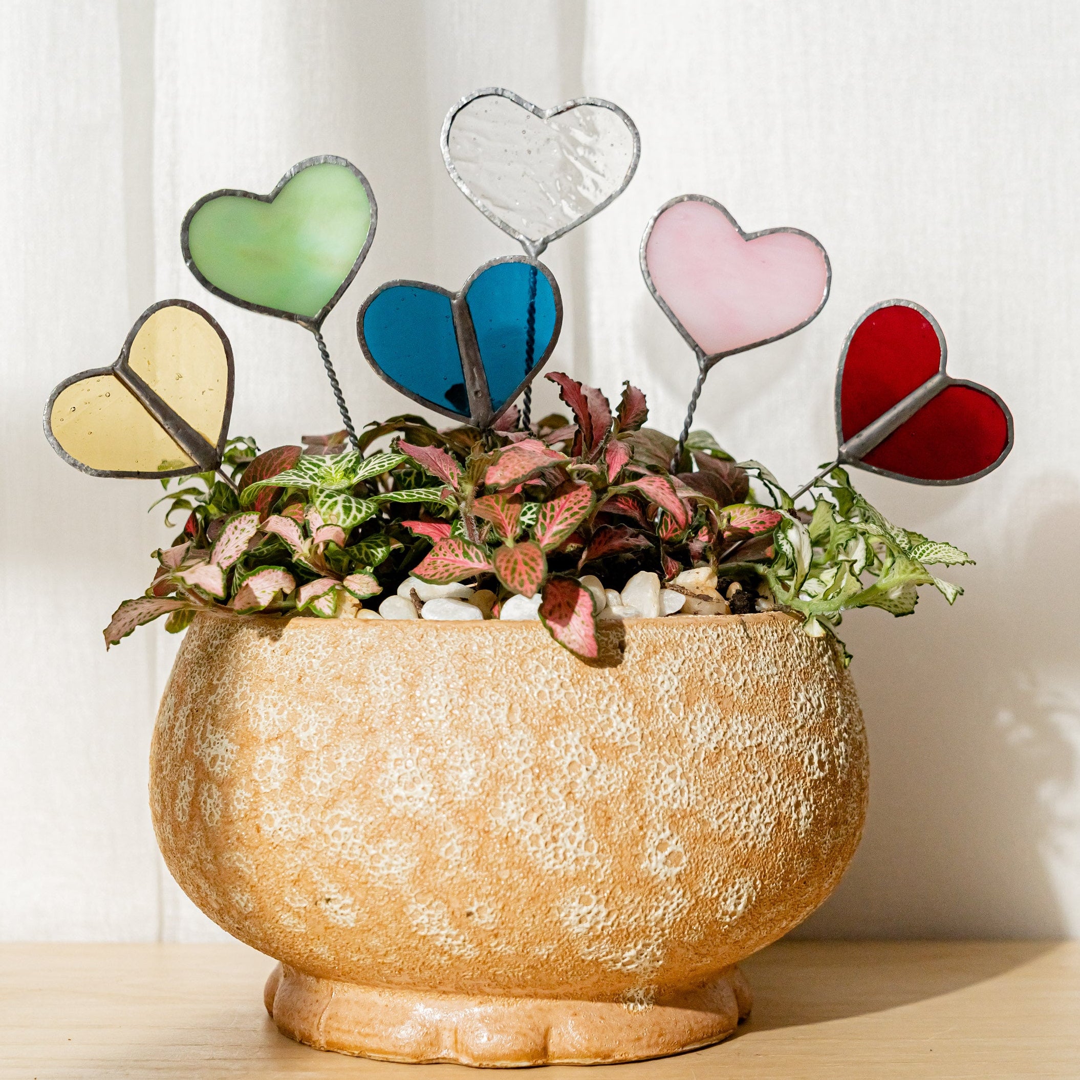 Stained Glass Heart Plant Stakes Decor and Garden Decor F44