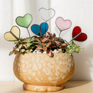 Stained Glass Heart Plant Stakes Glass for Plant Support F44