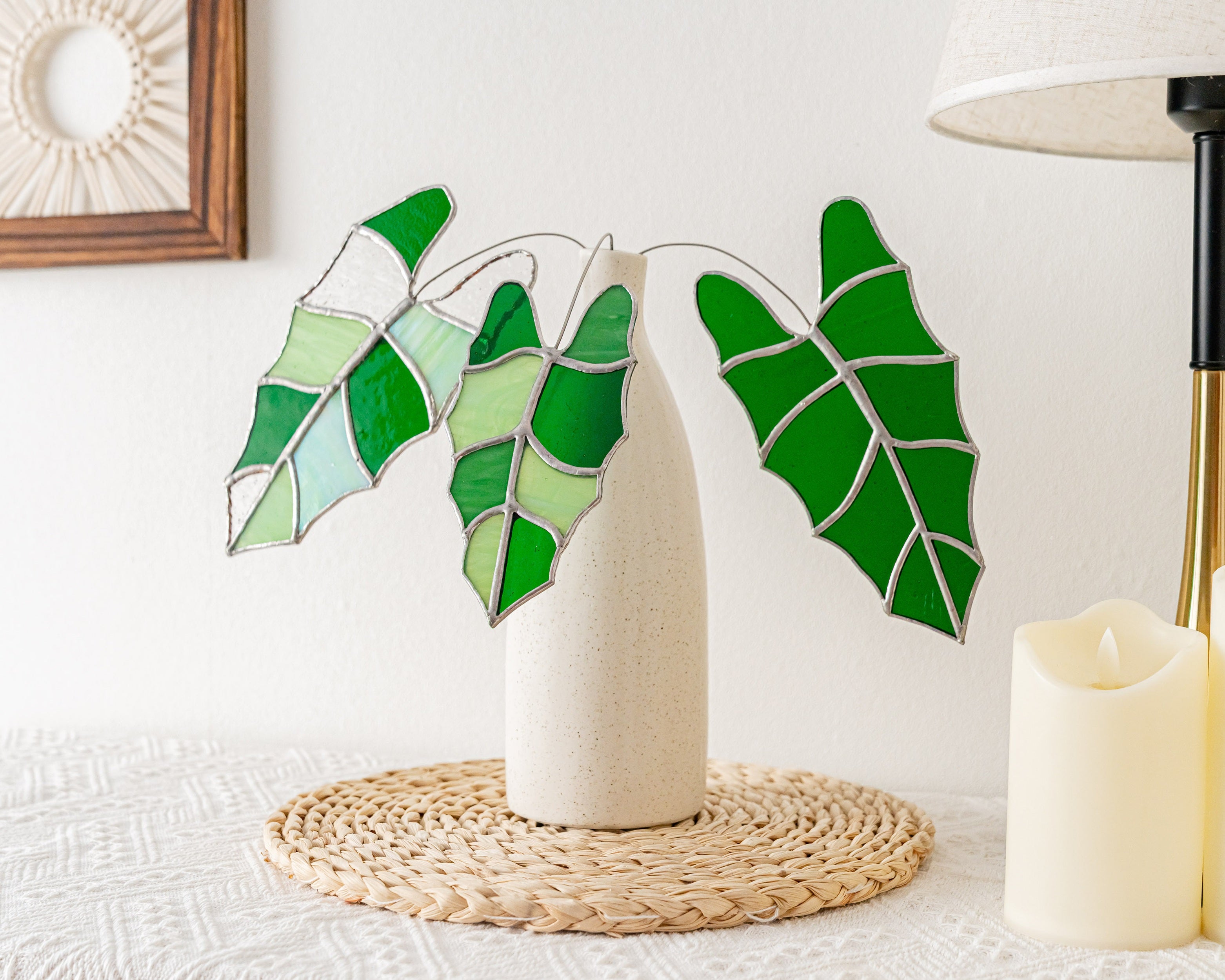 Title: Glass Leaves Art Stained Glass Suncatcher for Home and Garden