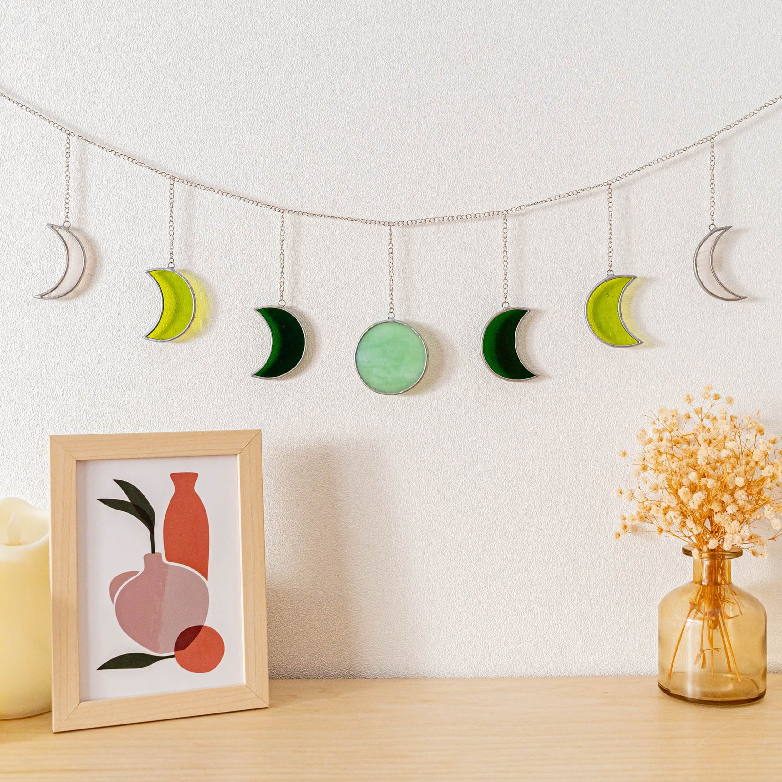 Stained Glass Moon Phase Garland, Moon phase wall hanging F59
