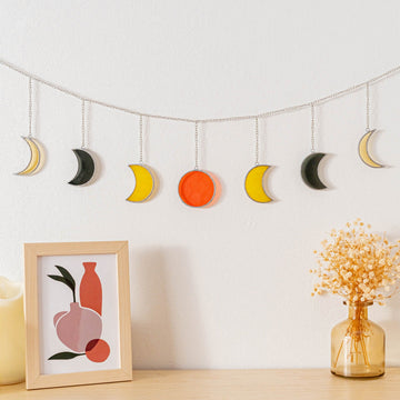 Stained Glass Moon Phase Garland, Moon phase wall hanging F59