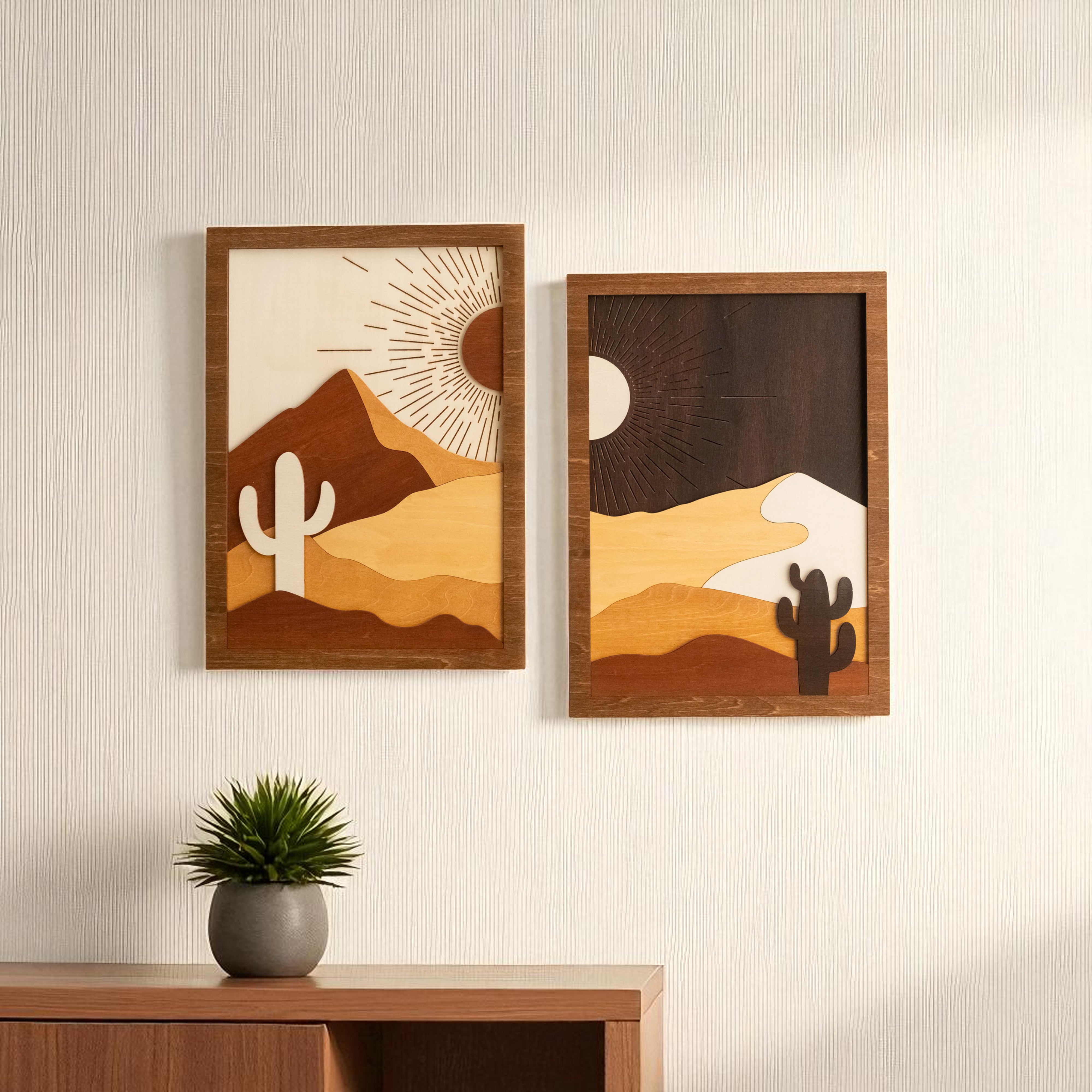 Desert Cactus Wood Art for Large Wood Wall Decor, Art Wooden R07