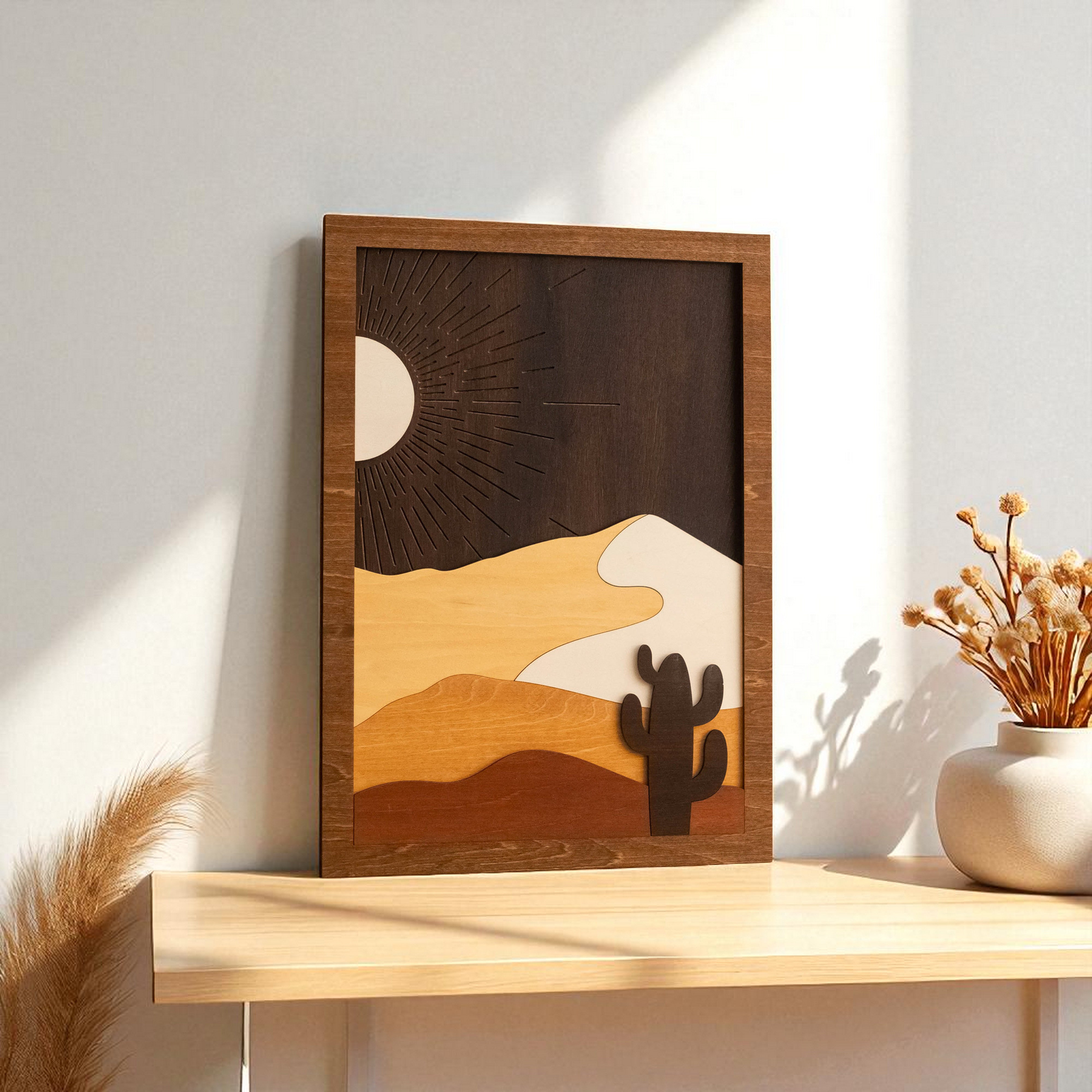 Desert Cactus Wood Art for Large Wood Wall Decor, Art Wooden R07