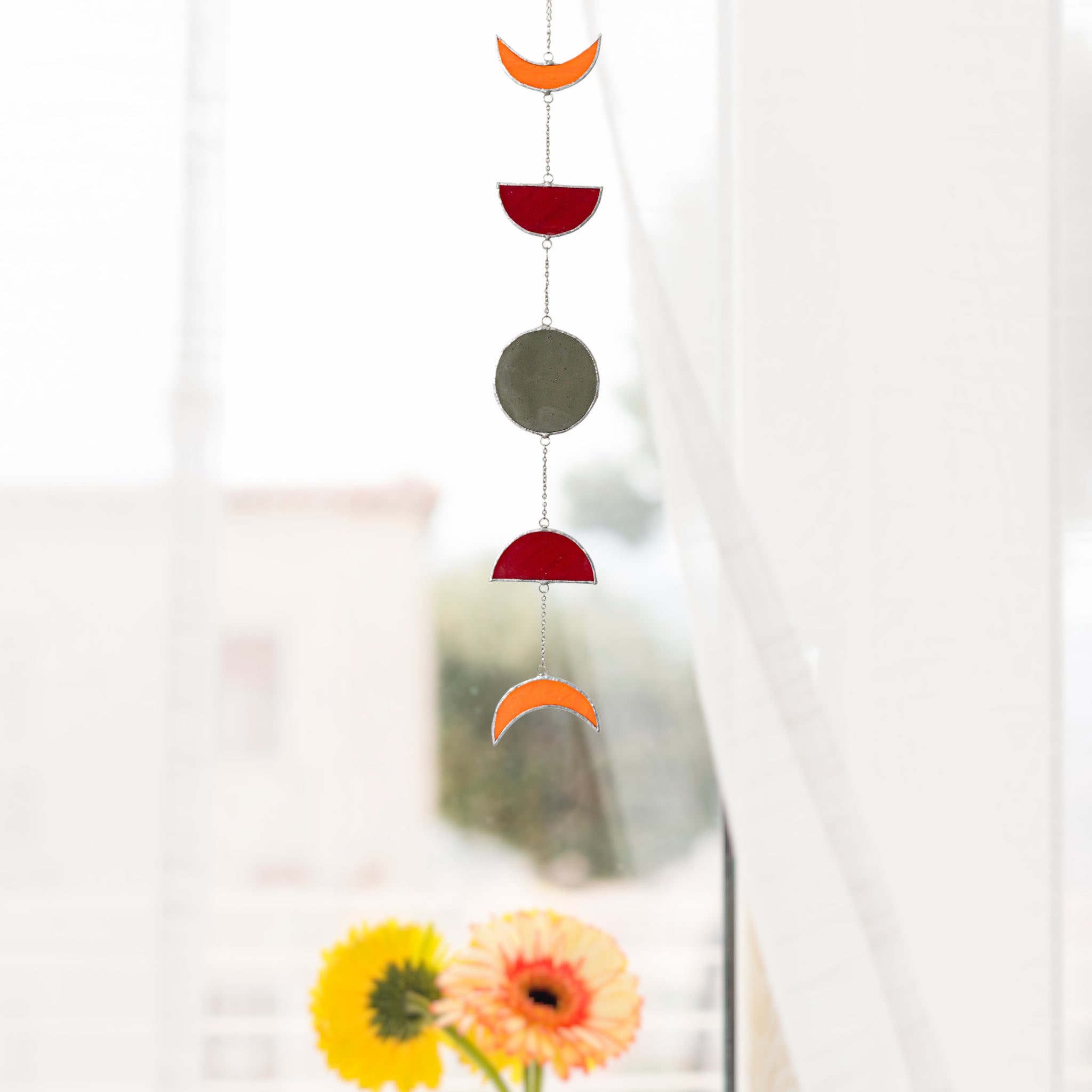 Celestial Stained Glass Moon Phase Suncatcher for Windows & Boho Decor