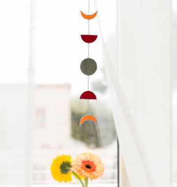 Celestial Stained Glass Moon Phase Suncatcher for Windows & Boho Decor