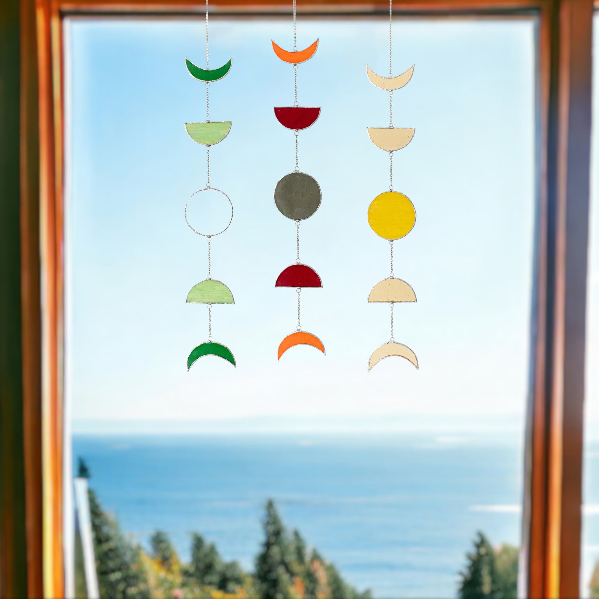 Stained Glass Moon Phase Hanging For Window Light And Boho Decor