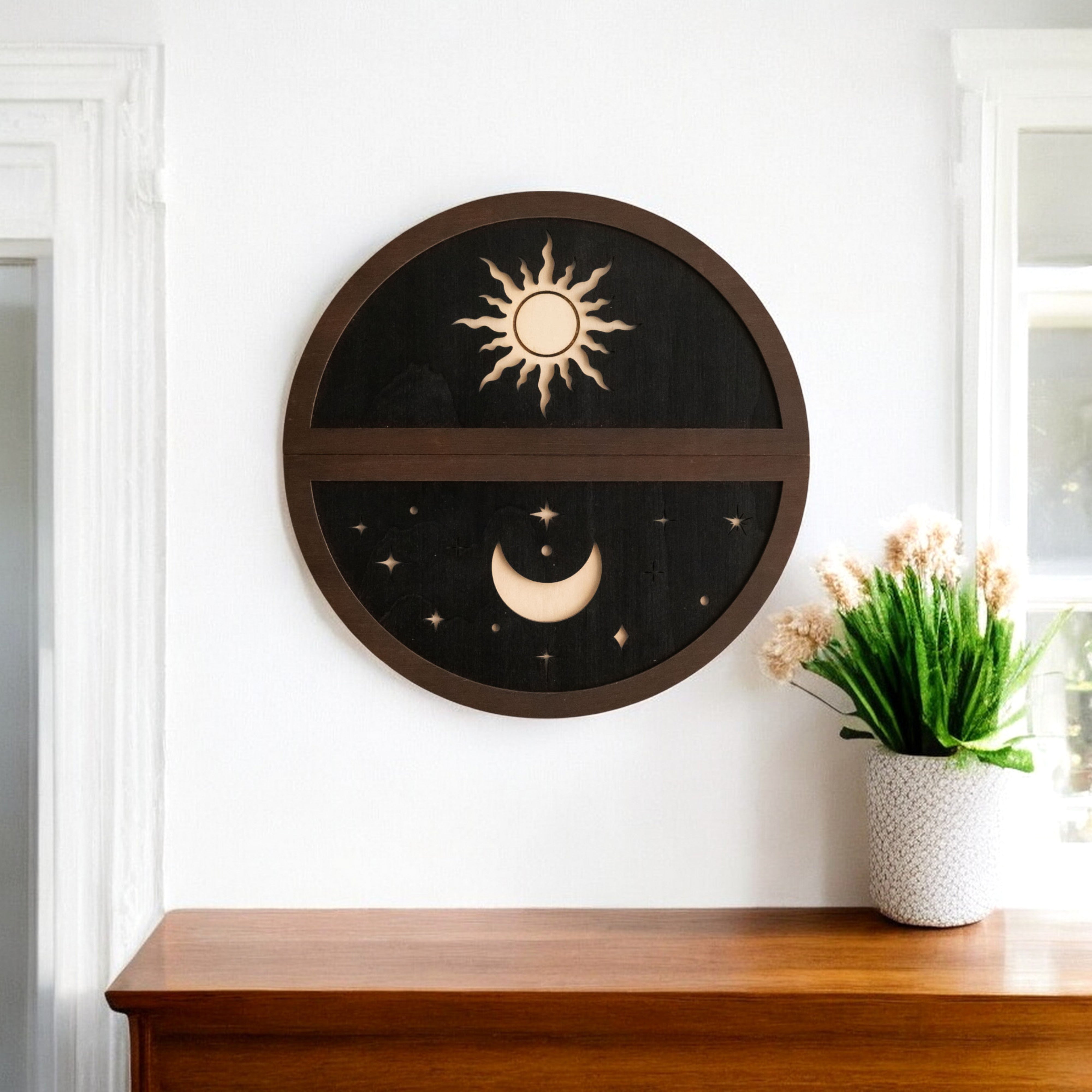 Wooden Sun Moon Wall Art, Minimalist wood art and decor Y57