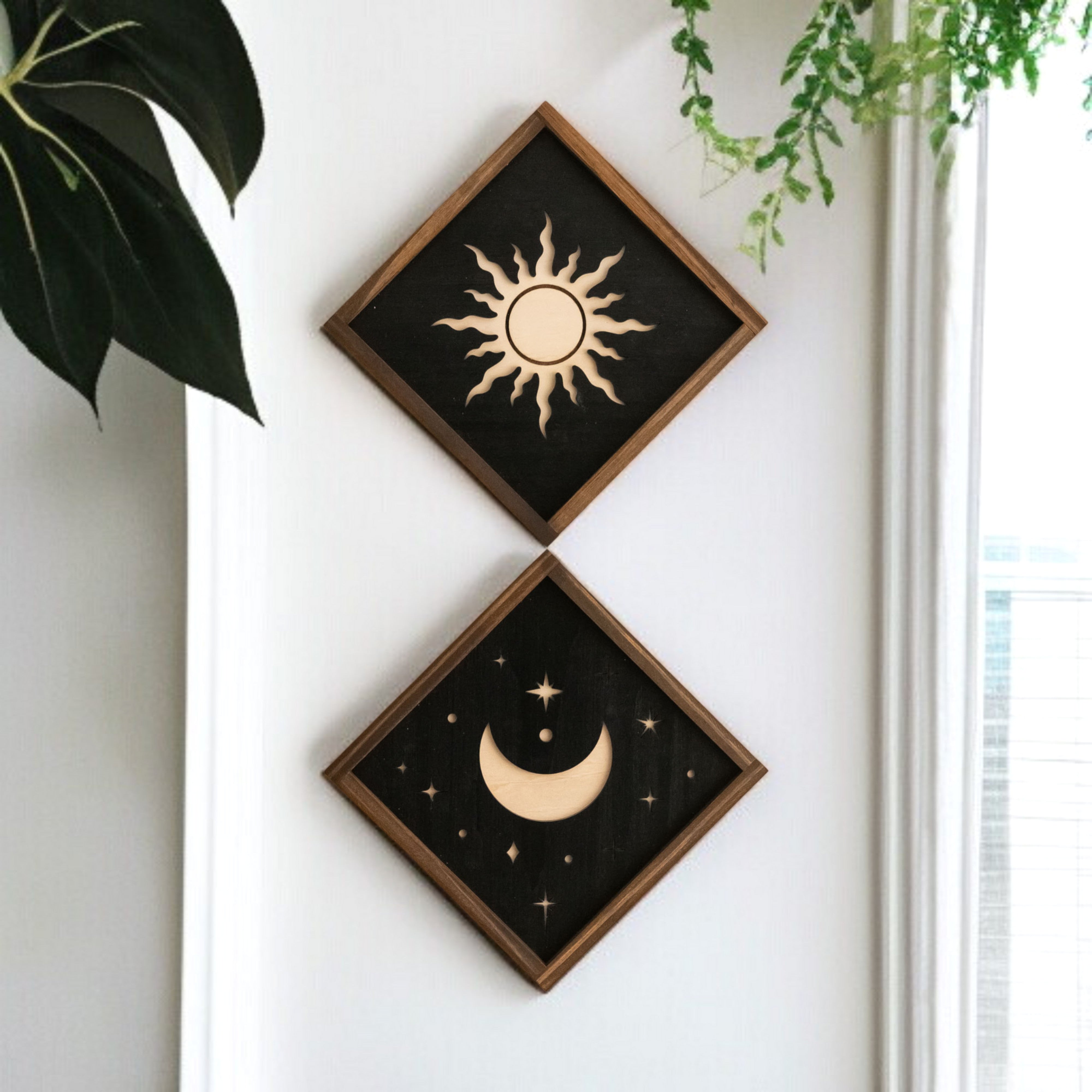 Wooden Sun And Moon Wall Art Wood Decor for Modern Spaces Y55