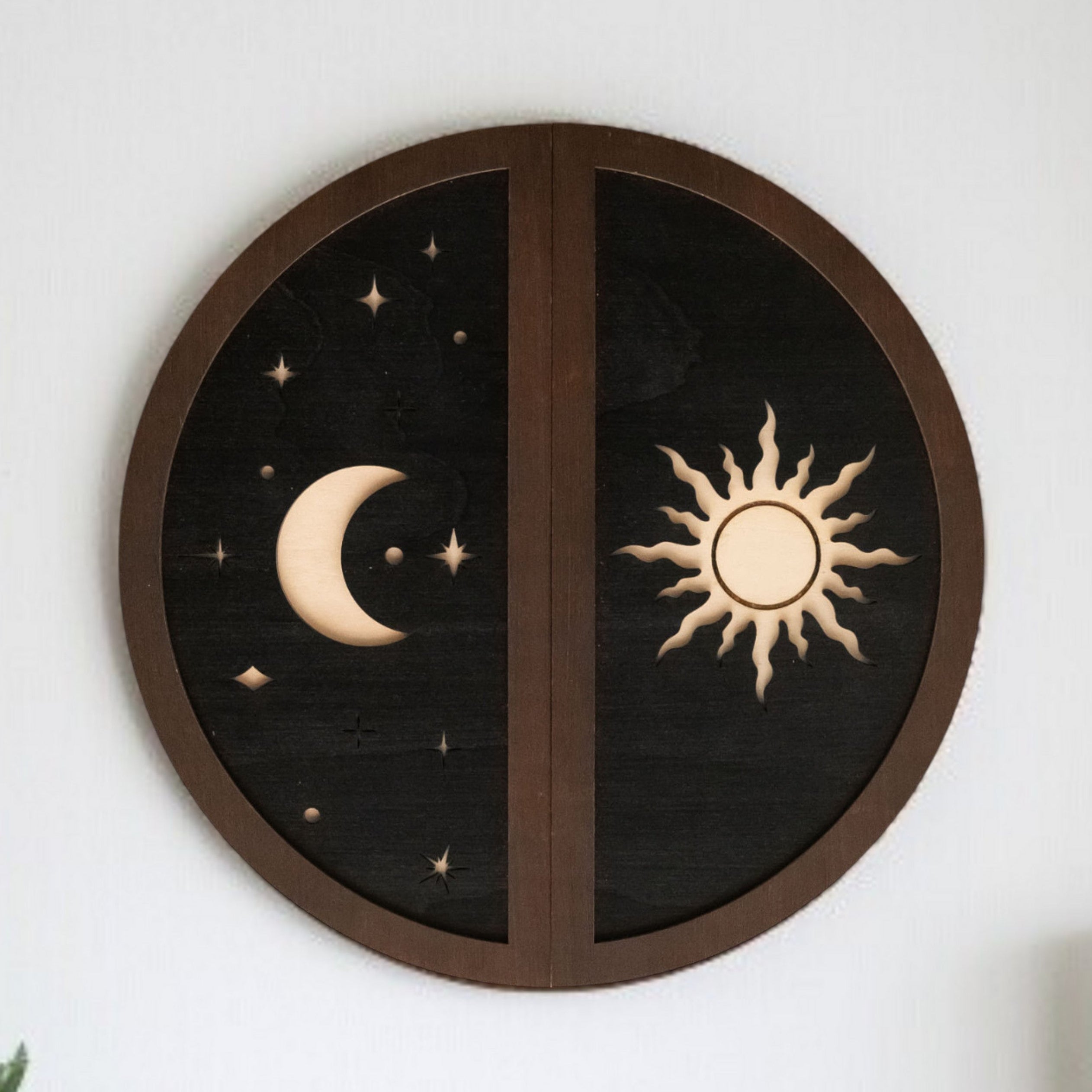 Wooden Sun Moon Wall Art for Celestial wall art, decor Y57