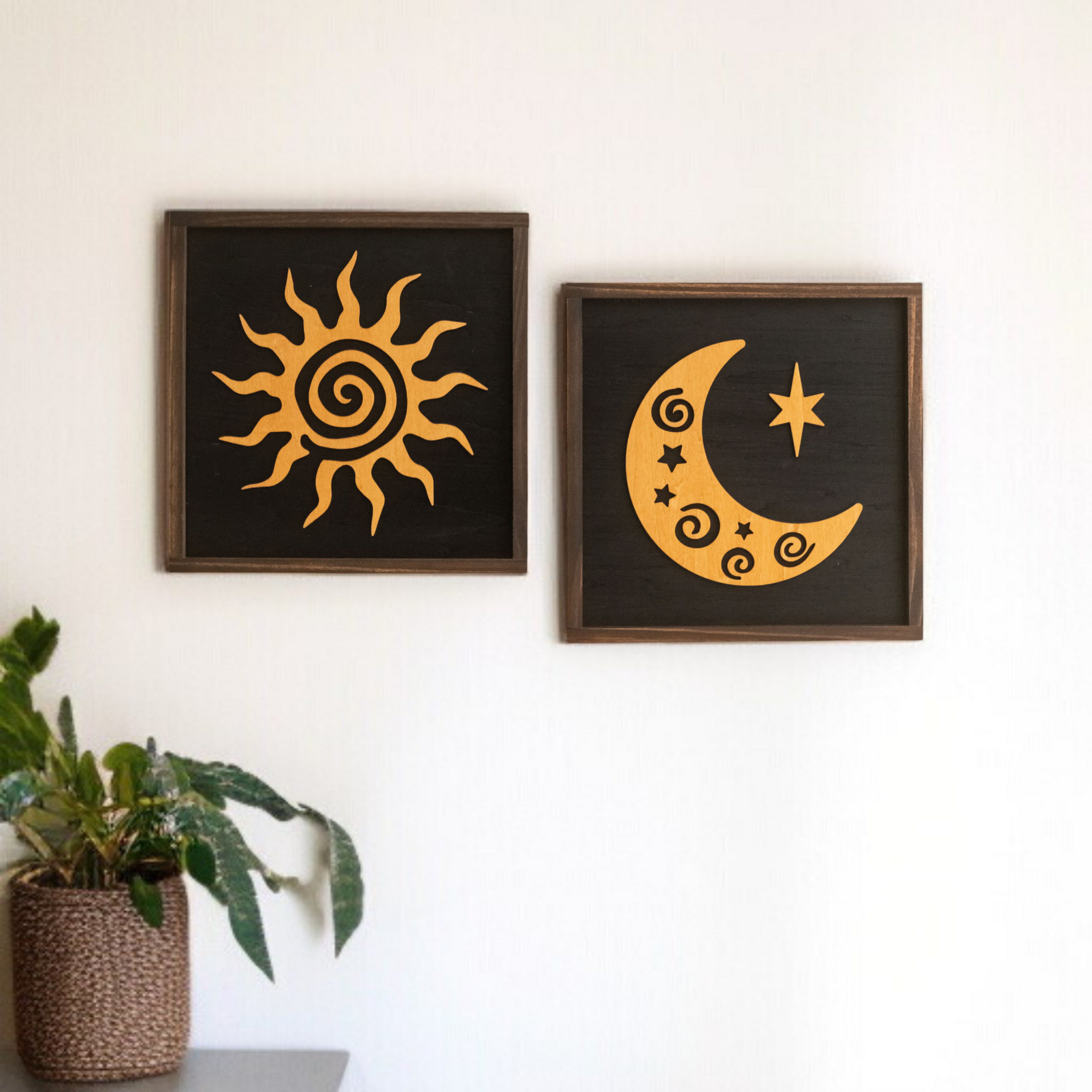 Wooden Sun And Moon Wall Art Wood Decor and Boho Accent Y54