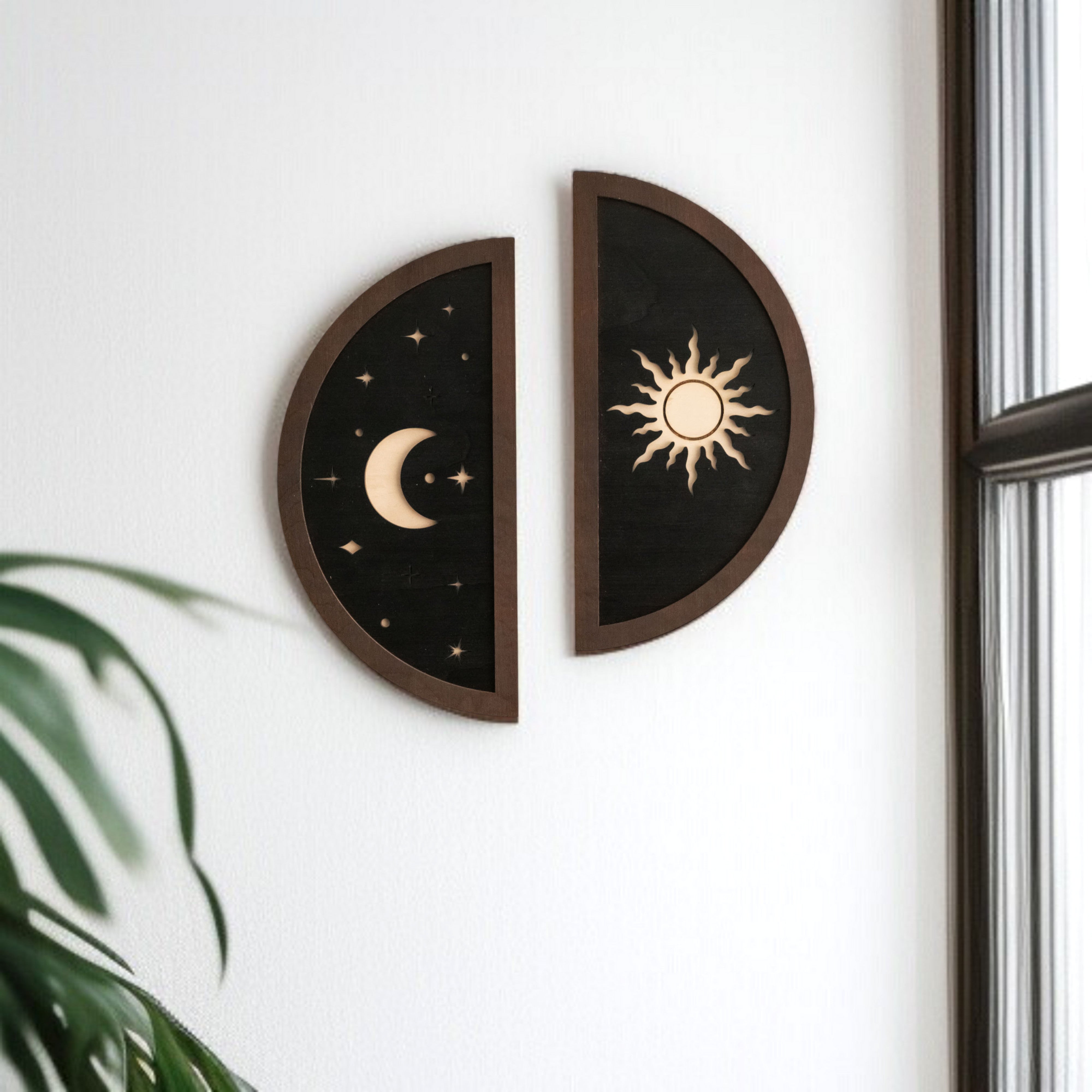 Wooden Sun Moon Wall Art, Modern wall decor and art Y57