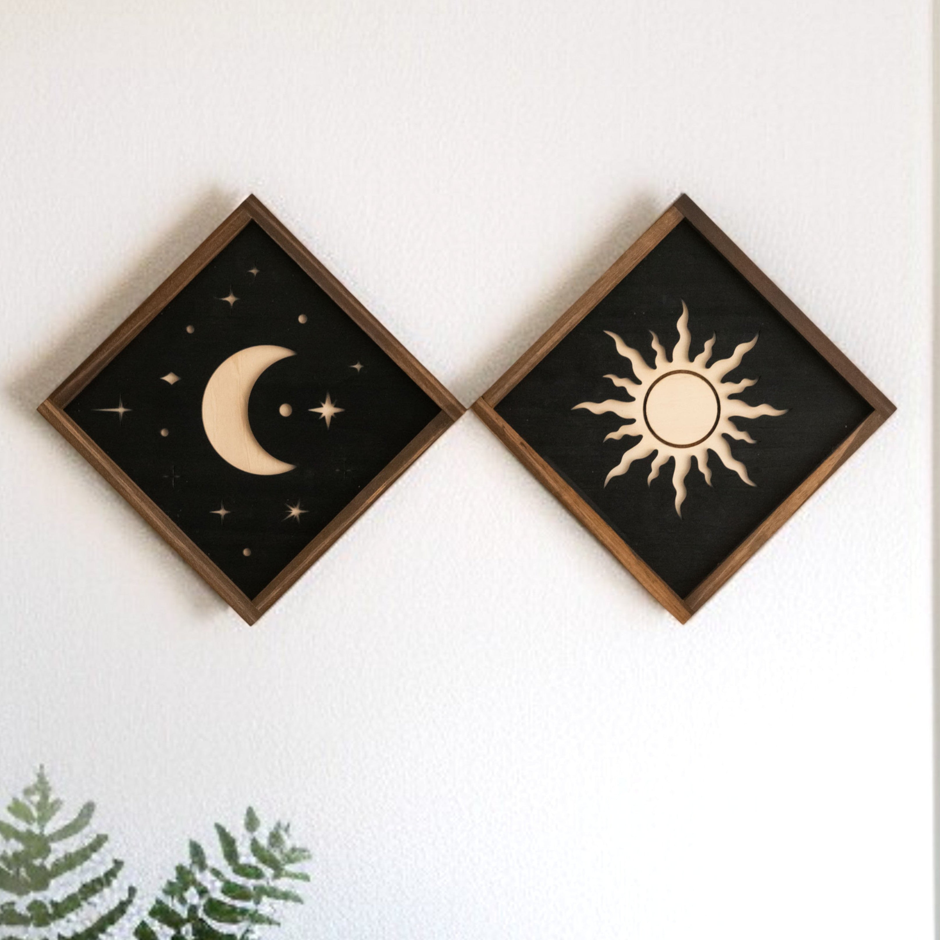 Wooden Sun And Moon Wall Art Wood Decor for Modern Spaces Y55